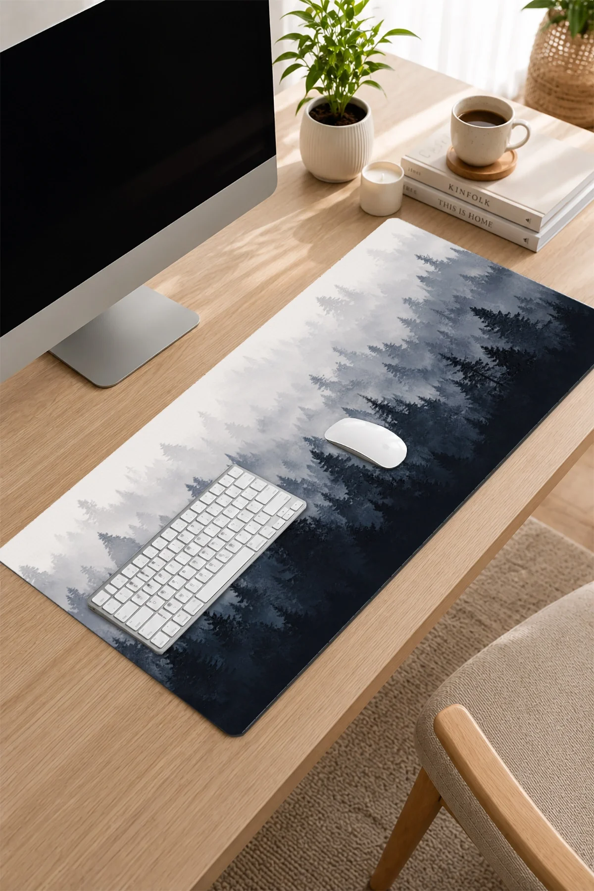 SonicTouch Klavye Mousepad 32x70cm Kuzey Ormanları Dikişsiz Pürüzsüz Sıvı Geçirmez Kaymaz Taban