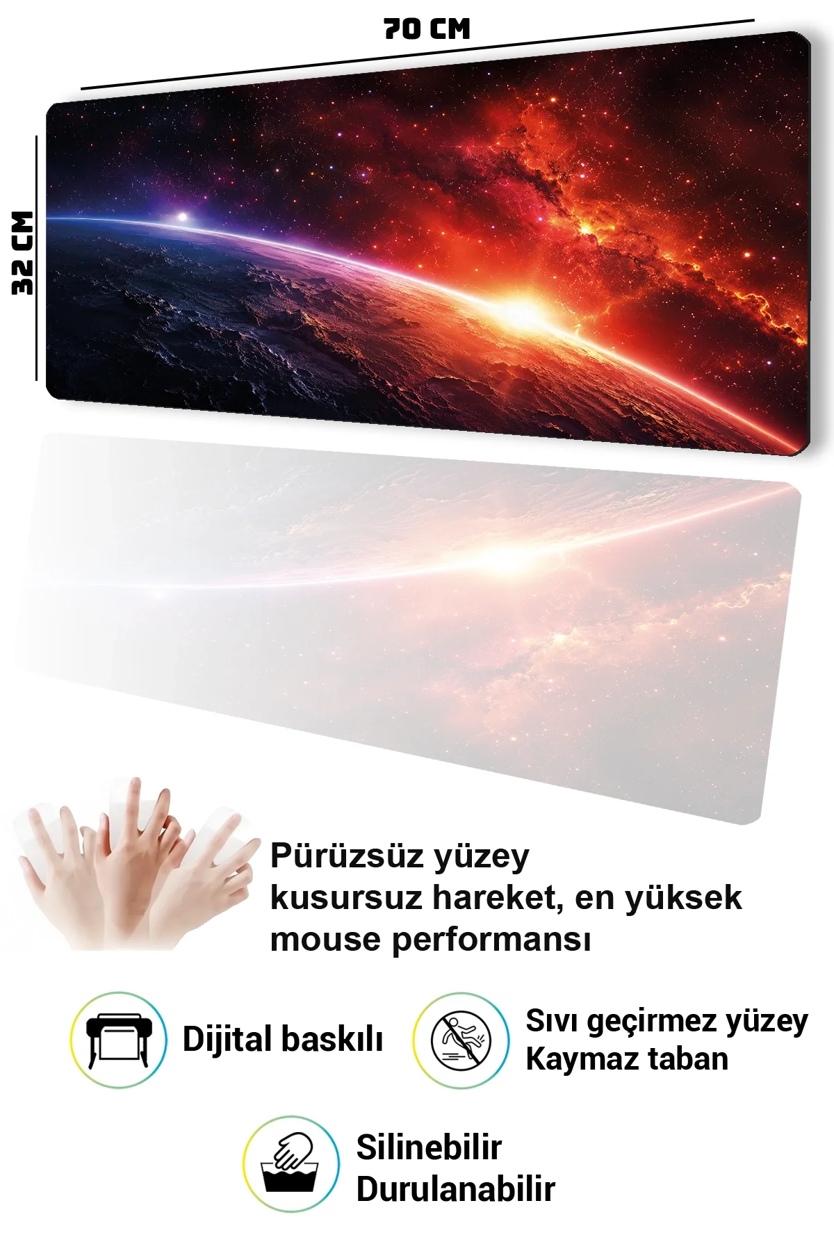 SonicTouch Klavye Mousepad 32x70cm Galaktik Gün Doğumu Dikişsiz Pürüzsüz Sıvı Geçirmez Kaymaz Taban