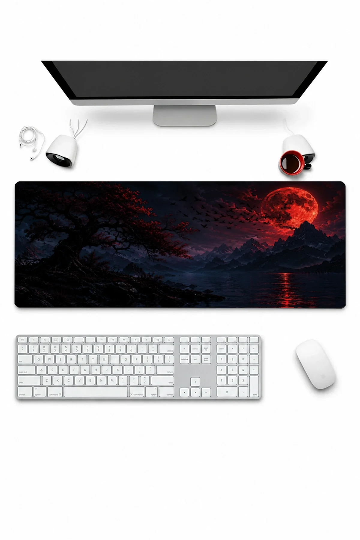 SonicTouch Klavye Mousepad 32x70cm Gotik Göl Dikişsiz Pürüzsüz Sıvı Geçirmez Kaymaz Taban