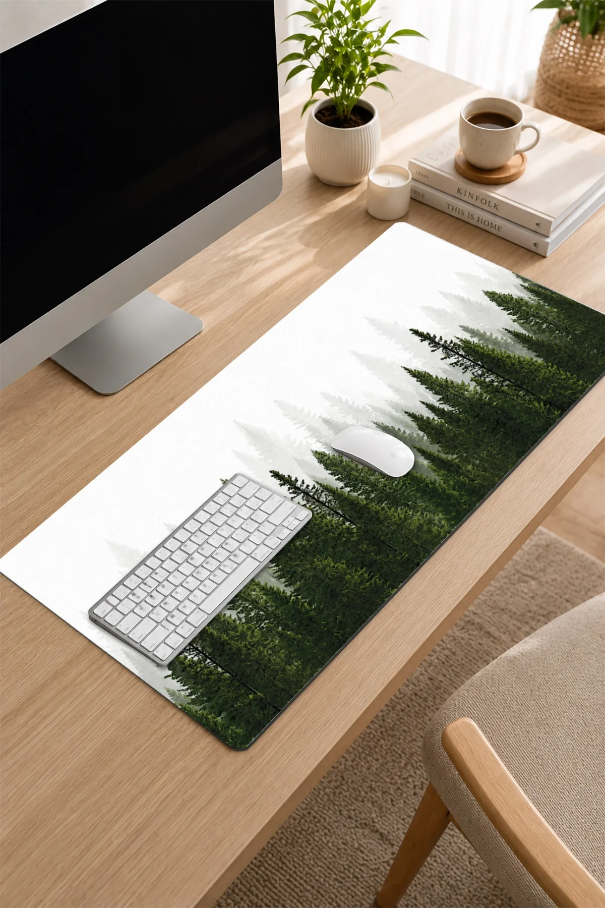 SonicTouch Klavye Mousepad 32x70cm Sisli Çamlar Dikişsiz Pürüzsüz Sıvı Geçirmez Kaymaz Taban