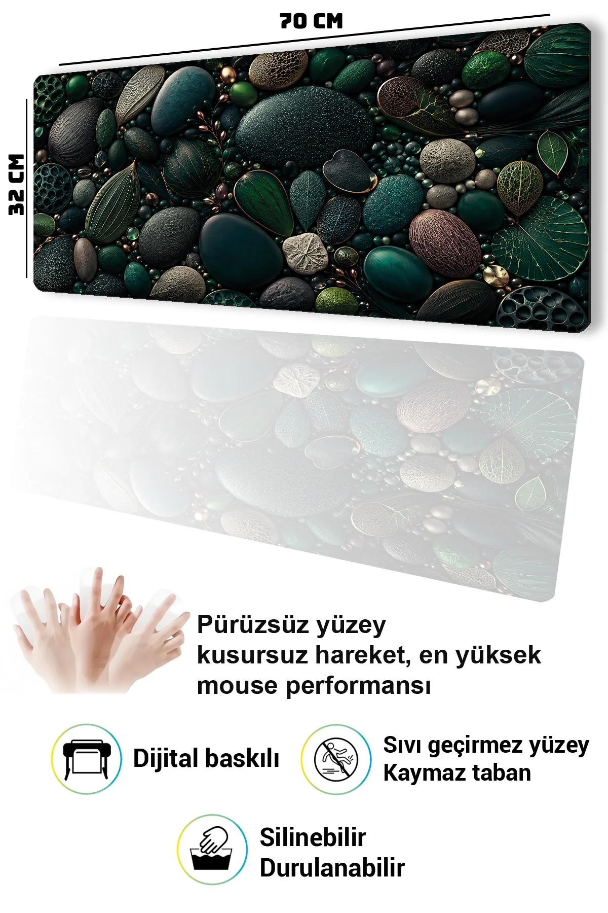 SonicTouch Klavye Mousepad 32x70cm Orman Mücevherleri Dikişsiz Pürüzsüz Sıvı Geçirmez Kaymaz Taban