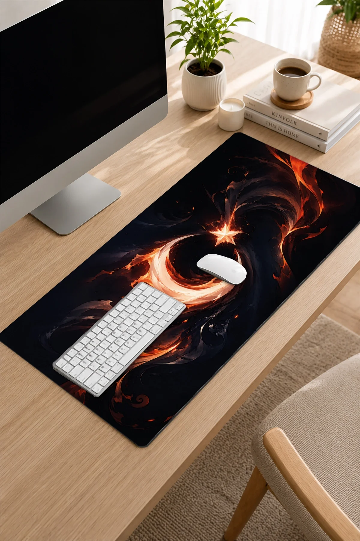 SonicTouch Klavye Mousepad 32x70cm Alev Hilali Dikişsiz Pürüzsüz Sıvı Geçirmez Kaymaz Taban