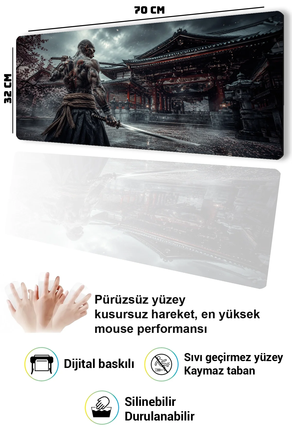 SonicTouch Klavye Mousepad 32x70cm Tapınak Savaşçısı Dikişsiz Pürüzsüz Sıvı Geçirmez Kaymaz Taban