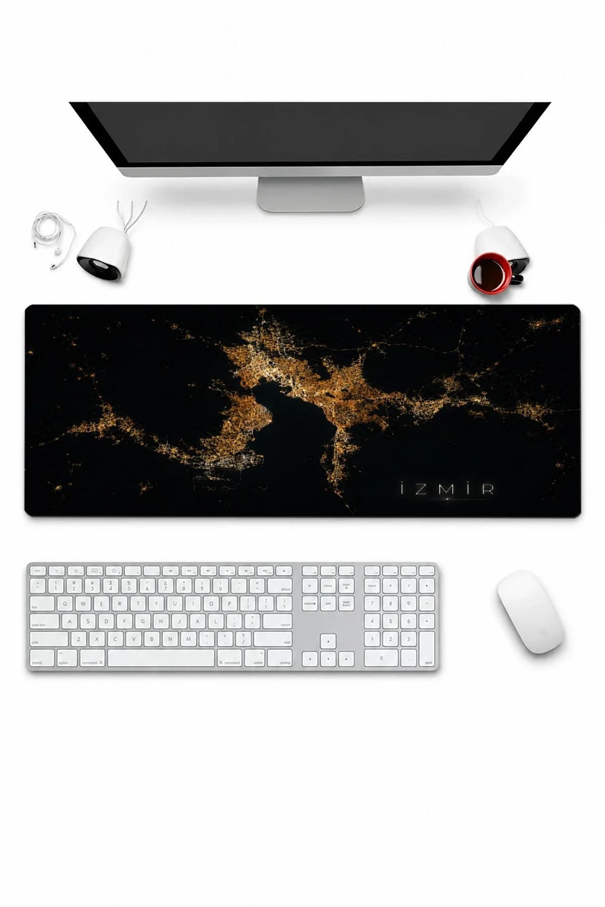 SonicTouch Klavye Mousepad 32x70cm izmir Gece Haritası Dikişsiz Pürüzsüz Sıvı Geçirmez Kaymaz Taban