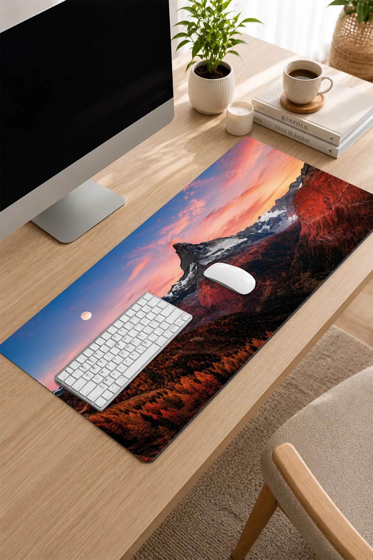 SonicTouch Klavye Mousepad 32x70cm Kızıl Dağlar Dikişsiz Pürüzsüz Sıvı Geçirmez Kaymaz Taban