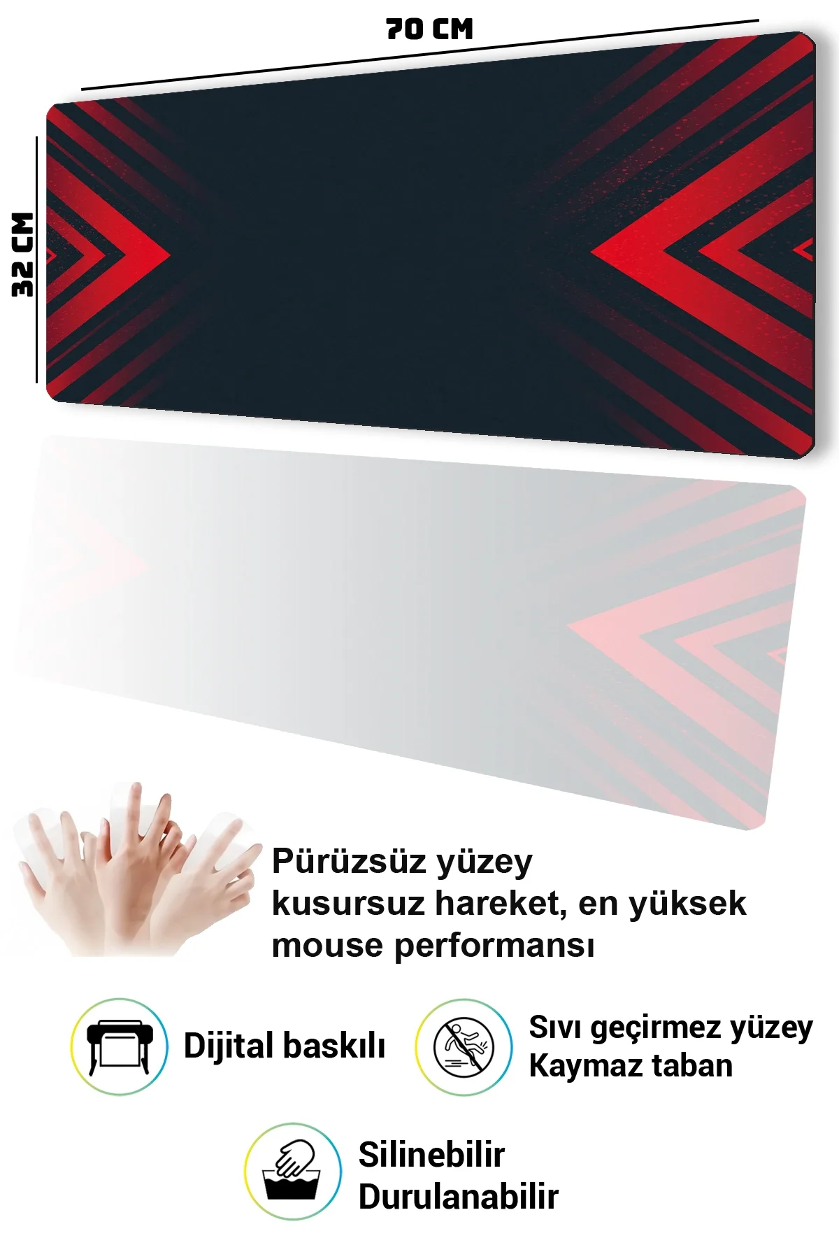 SonicTouch Klavye Mousepad 32x70cm Kırmızı Hücum Dikişsiz Pürüzsüz Sıvı Geçirmez Kaymaz Taban