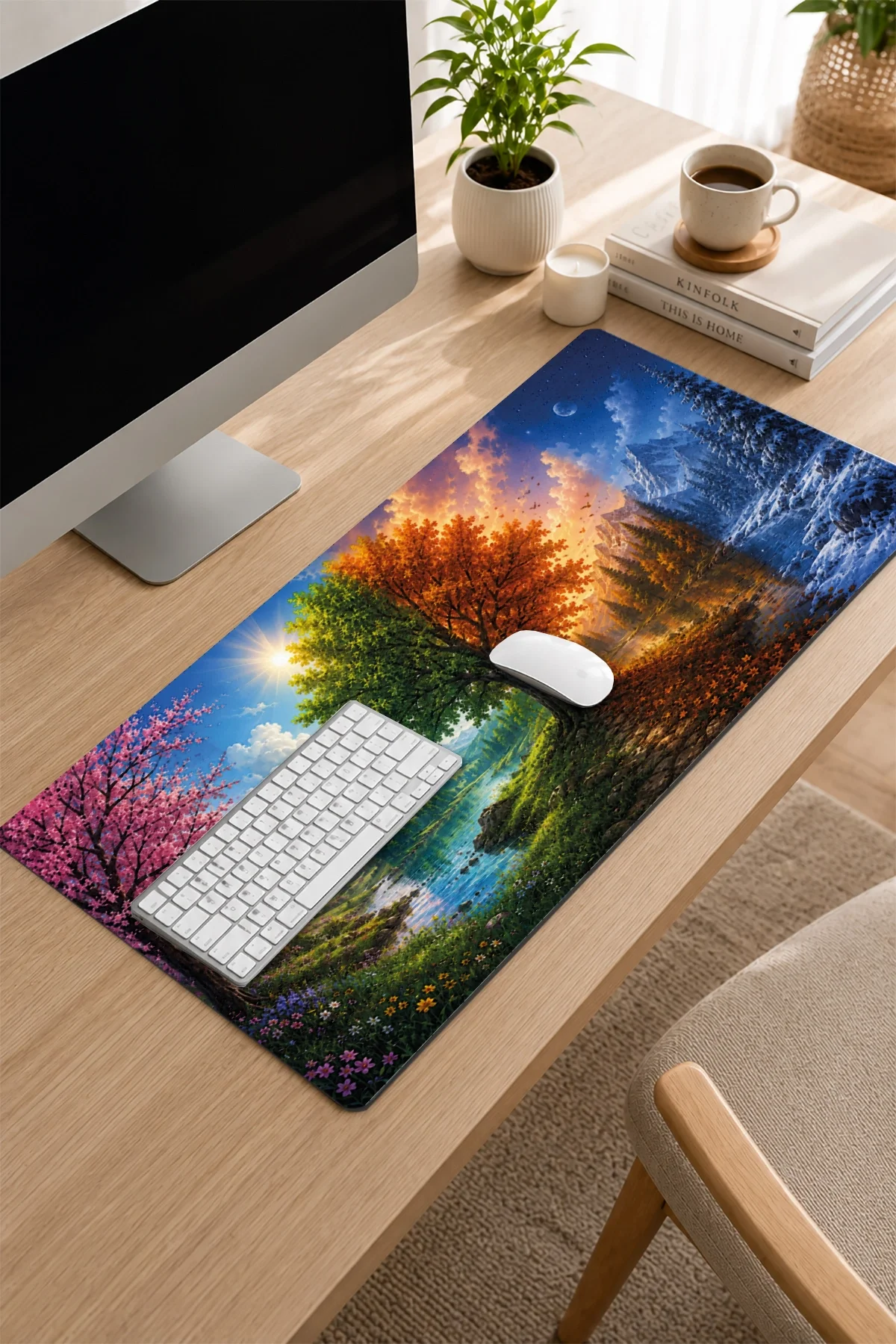 SonicTouch Klavye Mousepad 32x70cm Dört Mevsim Vadisi Dikişsiz Pürüzsüz Sıvı Geçirmez Kaymaz Taban
