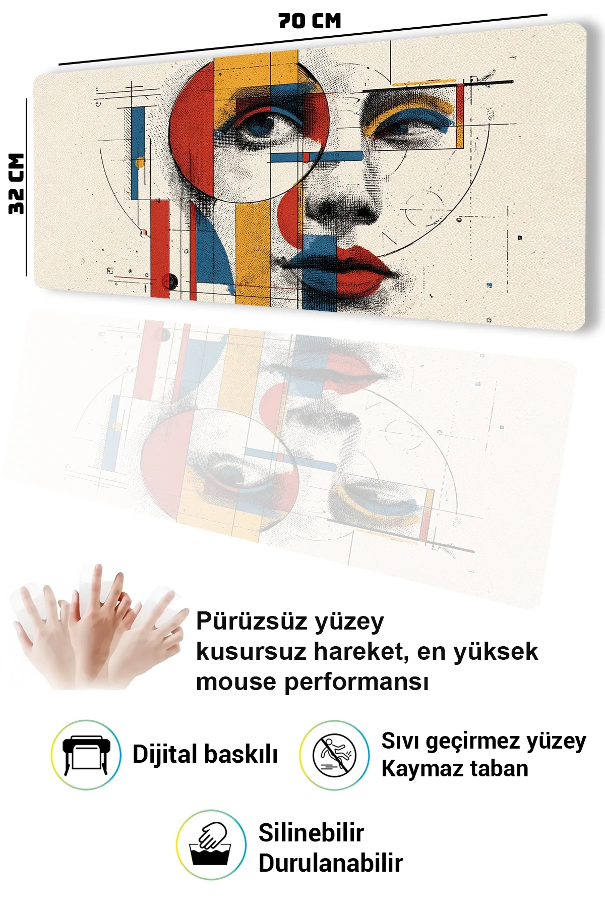 SonicTouch Klavye Mousepad 32x70cm Çizgiler Arasında Dikişsiz Pürüzsüz Sıvı Geçirmez Kaymaz Taban