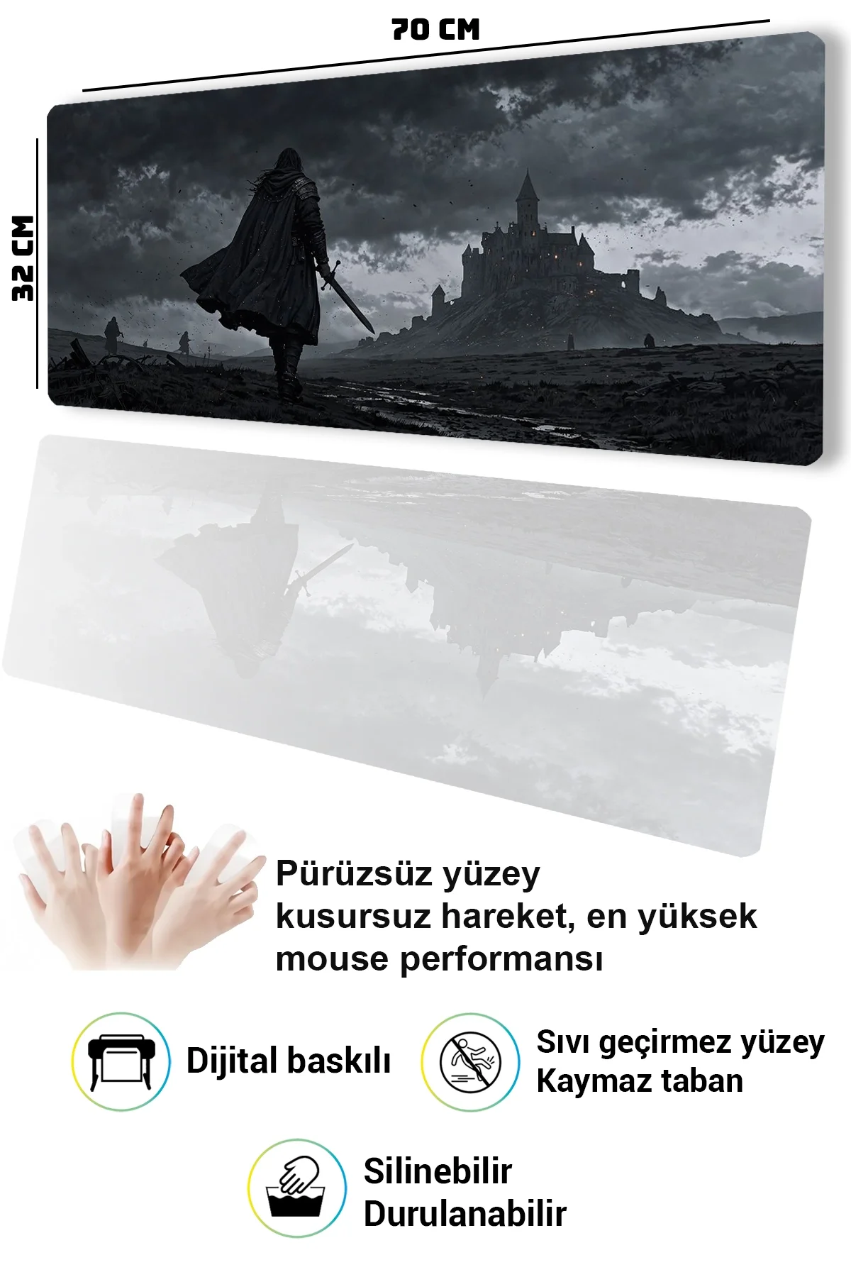 SonicTouch Klavye Mousepad 32x70cm Fırtına Muhafızı Dikişsiz Pürüzsüz Sıvı Geçirmez Kaymaz Taban