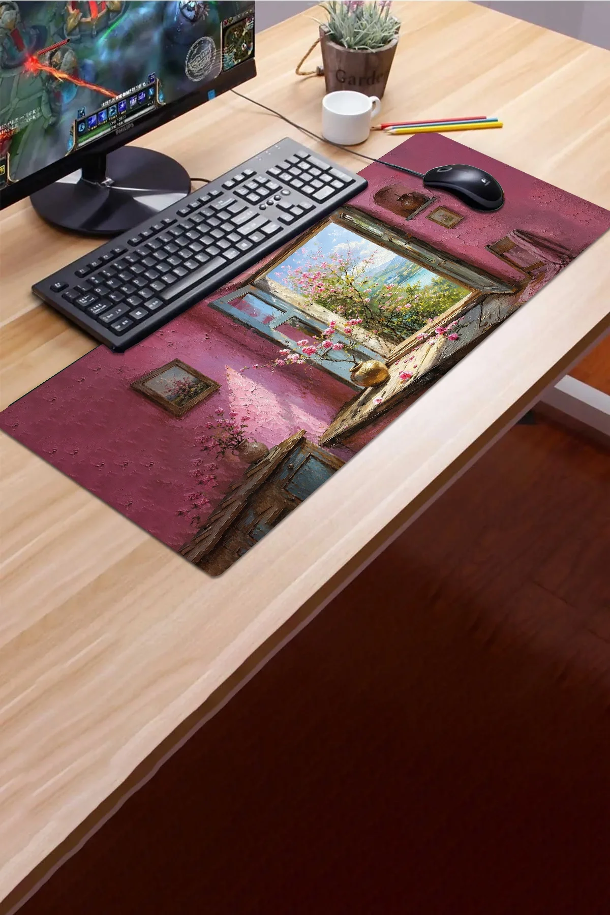 SonicTouch Klavye Mousepad 32x70cm Pembe Huzur Dikişsiz Pürüzsüz Sıvı Geçirmez Kaymaz Taban