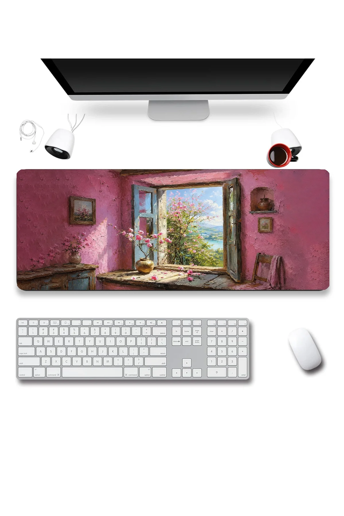SonicTouch Klavye Mousepad 32x70cm Pembe Huzur Dikişsiz Pürüzsüz Sıvı Geçirmez Kaymaz Taban