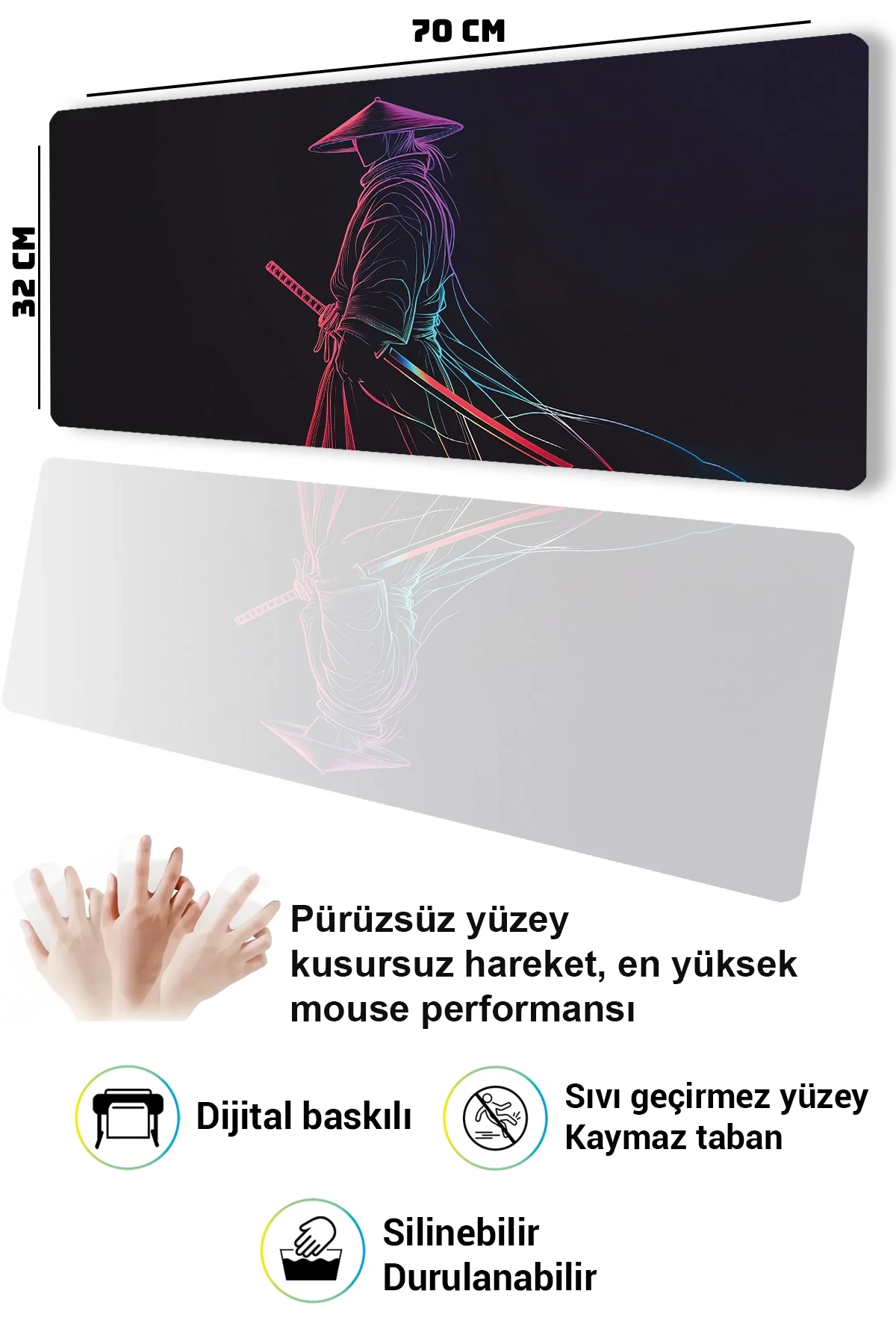 SonicTouch Klavye Mousepad 32x70cm Işık Muhafızı Dikişsiz Pürüzsüz Sıvı Geçirmez Kaymaz Taban