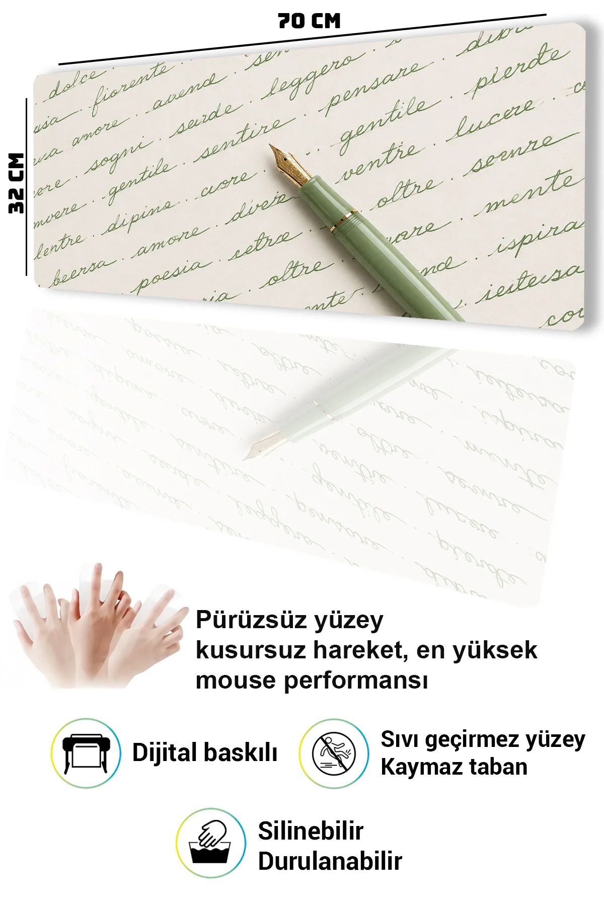 SonicTouch Klavye Mousepad 32x70cm Sessiz Satırlar Dikişsiz Pürüzsüz Sıvı Geçirmez Kaymaz Taban