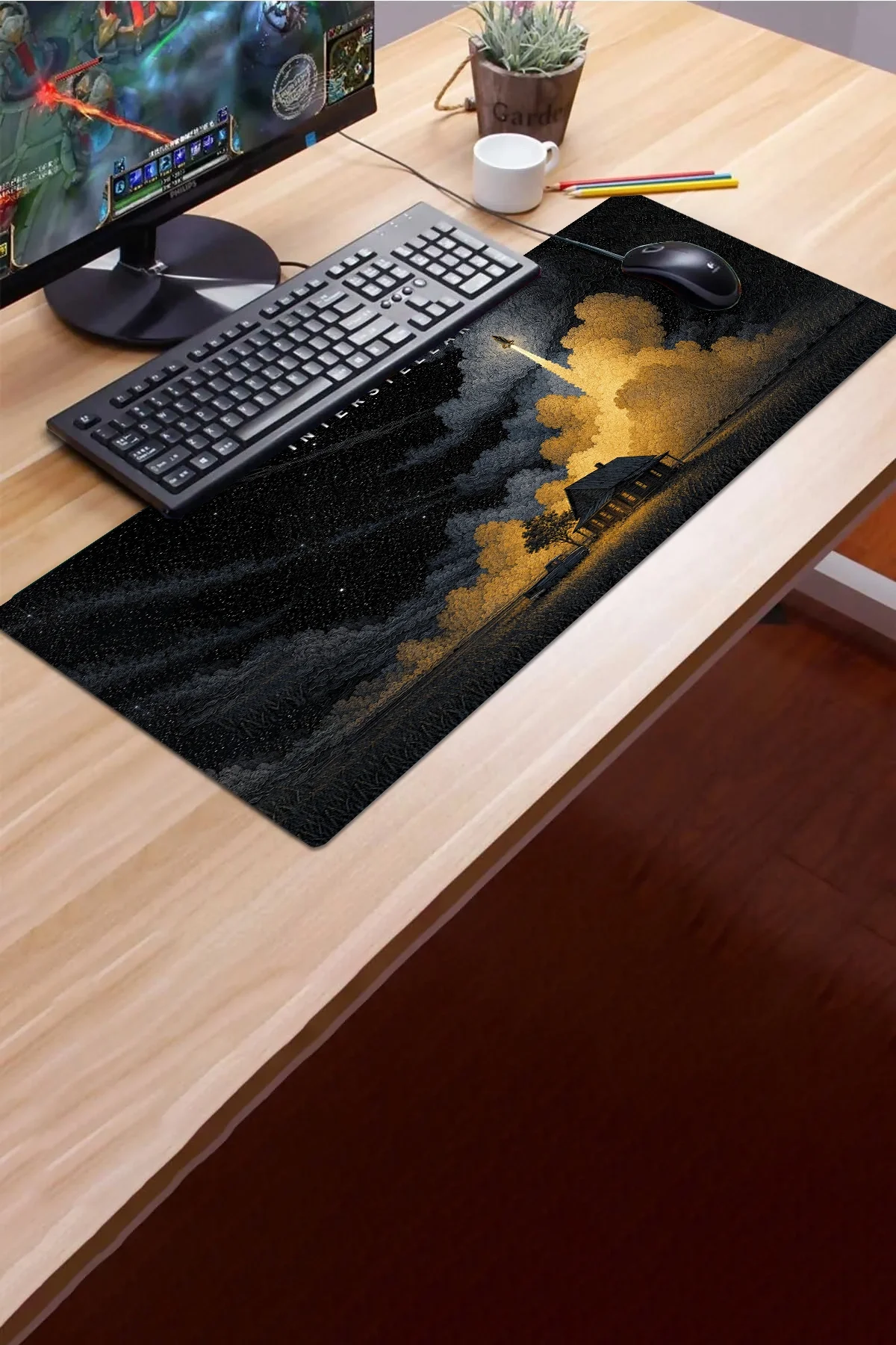 SonicTouch Klavye Mousepad 32x70cm Yıldızlara Yolculuk Dikişsiz Pürüzsüz Sıvı Geçirmez Kaymaz Taban