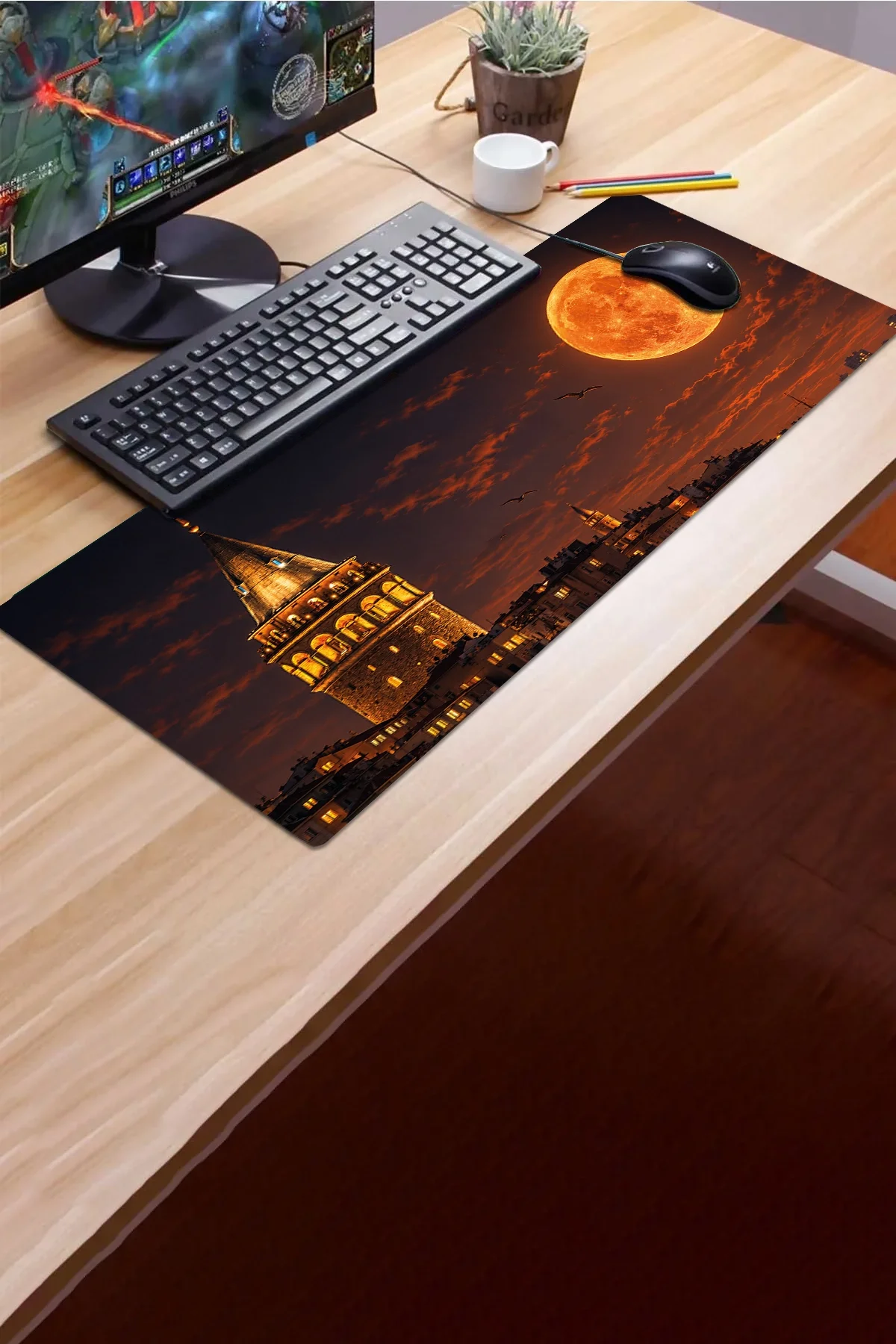 SonicTouch Klavye Mousepad 32x70cm Galata Gecesi Dikişsiz Pürüzsüz Sıvı Geçirmez Kaymaz Taban