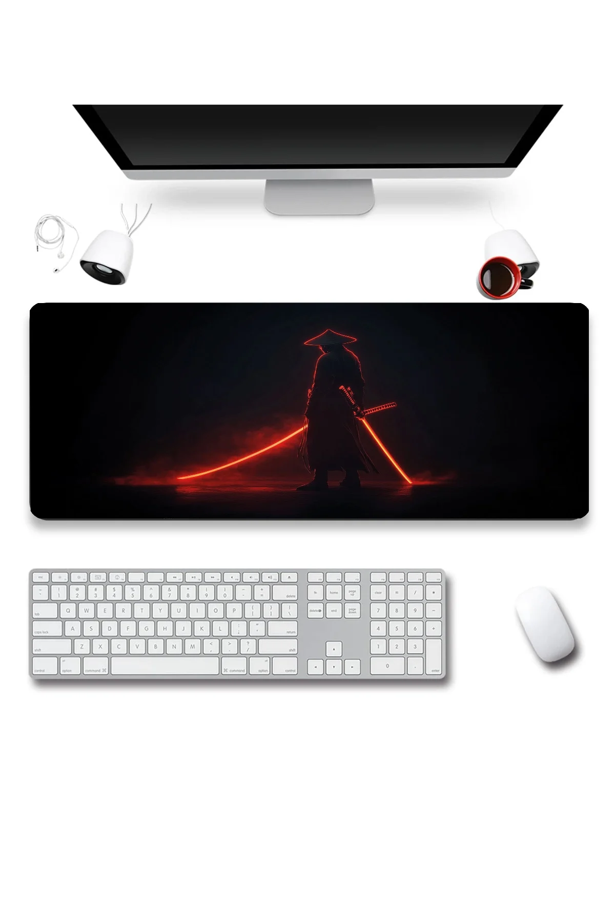 SonicTouch Klavye Mousepad 32x70cm Gölge Samuray Dikişsiz Pürüzsüz Sıvı Geçirmez Kaymaz Taban