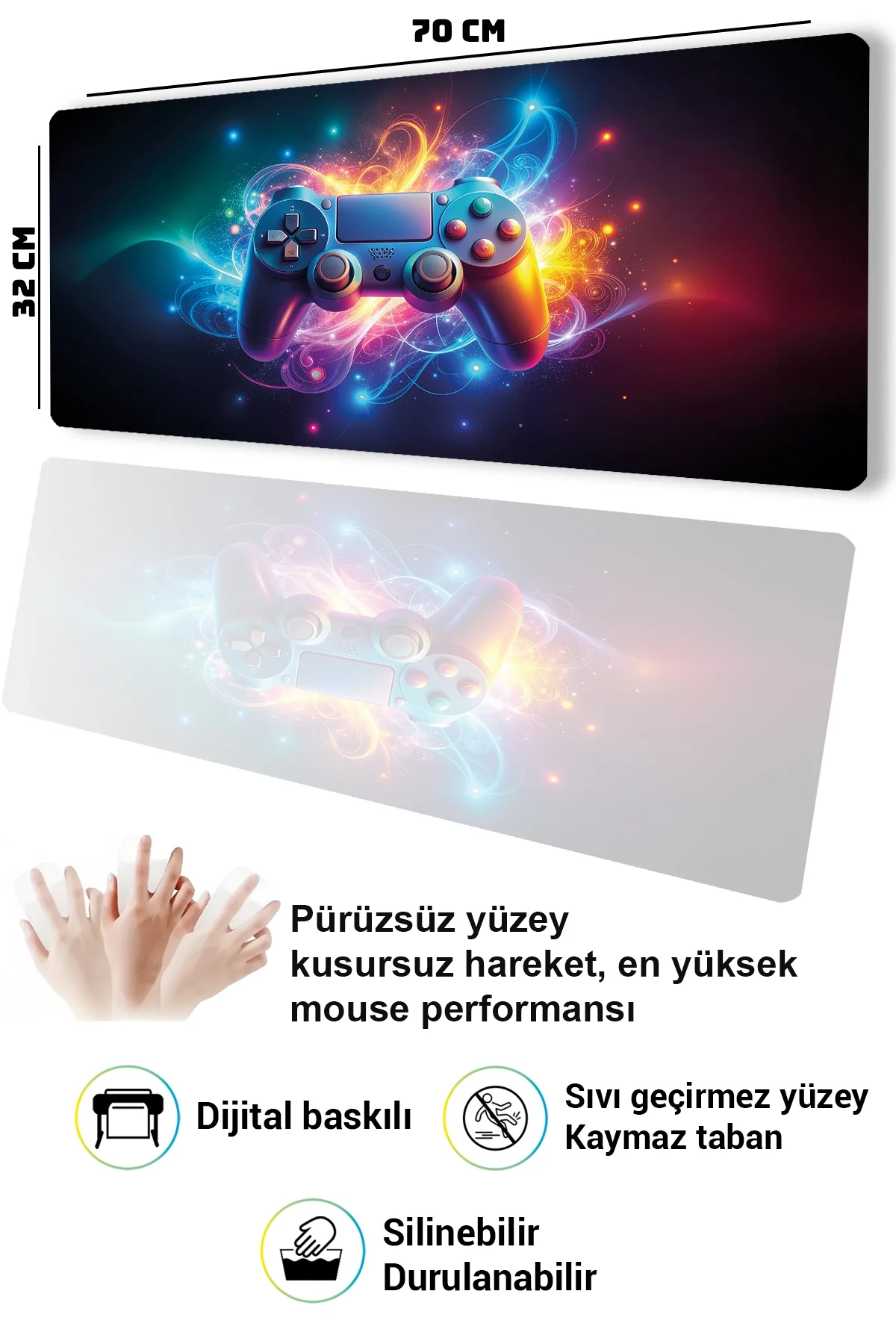 SonicTouch Klavye Mousepad 32x70cm Enerji Modu Dikişsiz Pürüzsüz Sıvı Geçirmez Kaymaz Taban