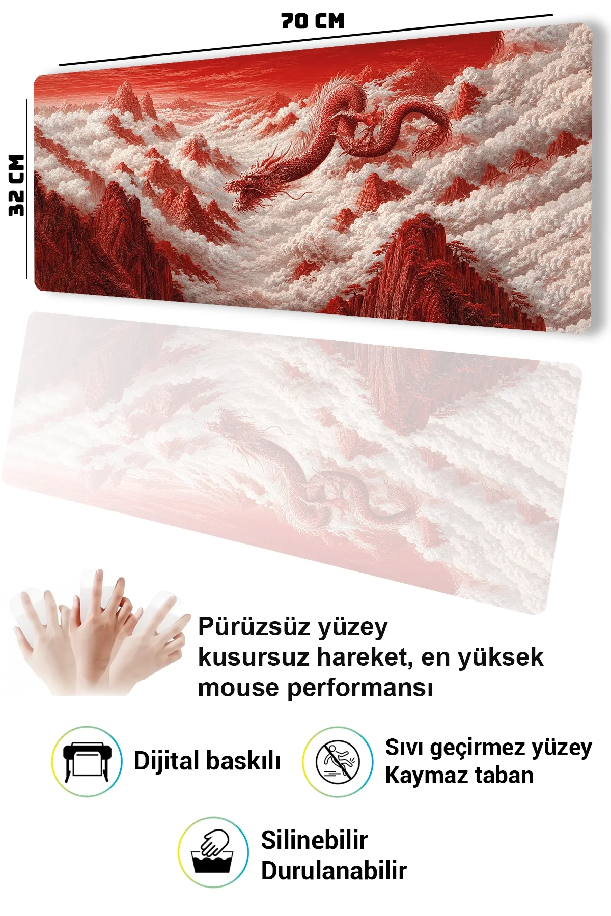 SonicTouch Klavye Mousepad 32x70cm Ejder Vadisi Dikişsiz Pürüzsüz Sıvı Geçirmez Kaymaz Taban