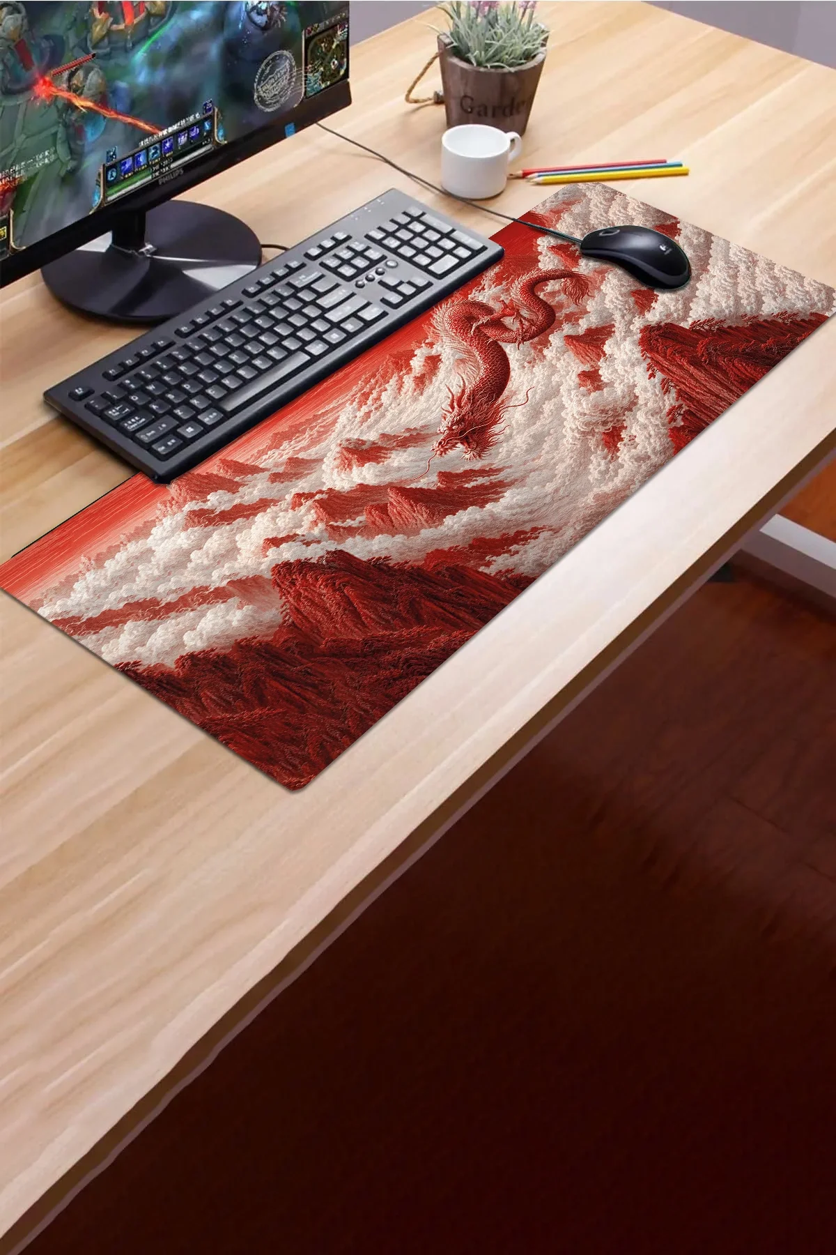 SonicTouch Klavye Mousepad 32x70cm Ejder Vadisi Dikişsiz Pürüzsüz Sıvı Geçirmez Kaymaz Taban