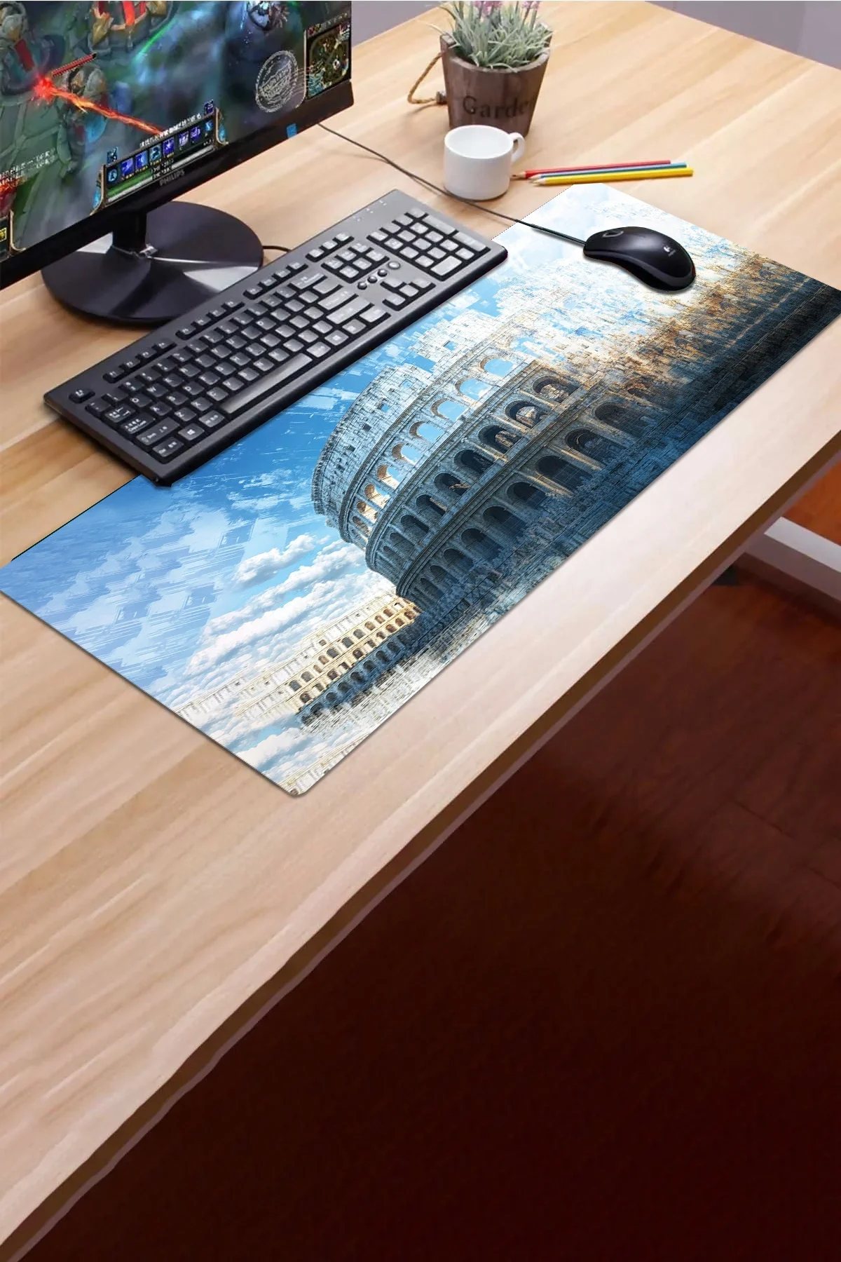 SonicTouch Klavye Mousepad 32x70cm Mavi Kolezyum Dikişsiz Pürüzsüz Sıvı Geçirmez Kaymaz Taban