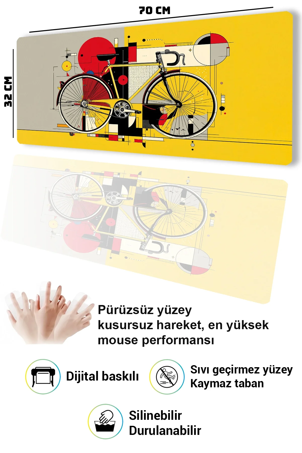SonicTouch Klavye Mousepad 32x70cm Sarı Rota Dikişsiz Pürüzsüz Sıvı Geçirmez Kaymaz Taban
