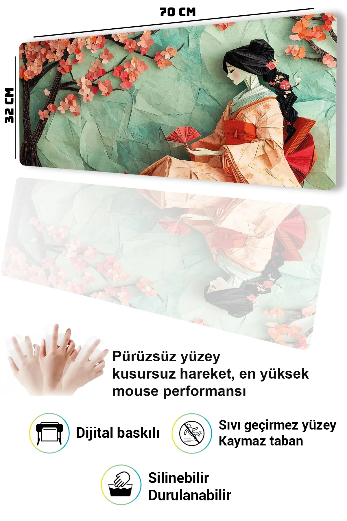 SonicTouch Klavye Mousepad 32x70cm Sakura Sessizliği Dikişsiz Pürüzsüz Sıvı Geçirmez Kaymaz Taban