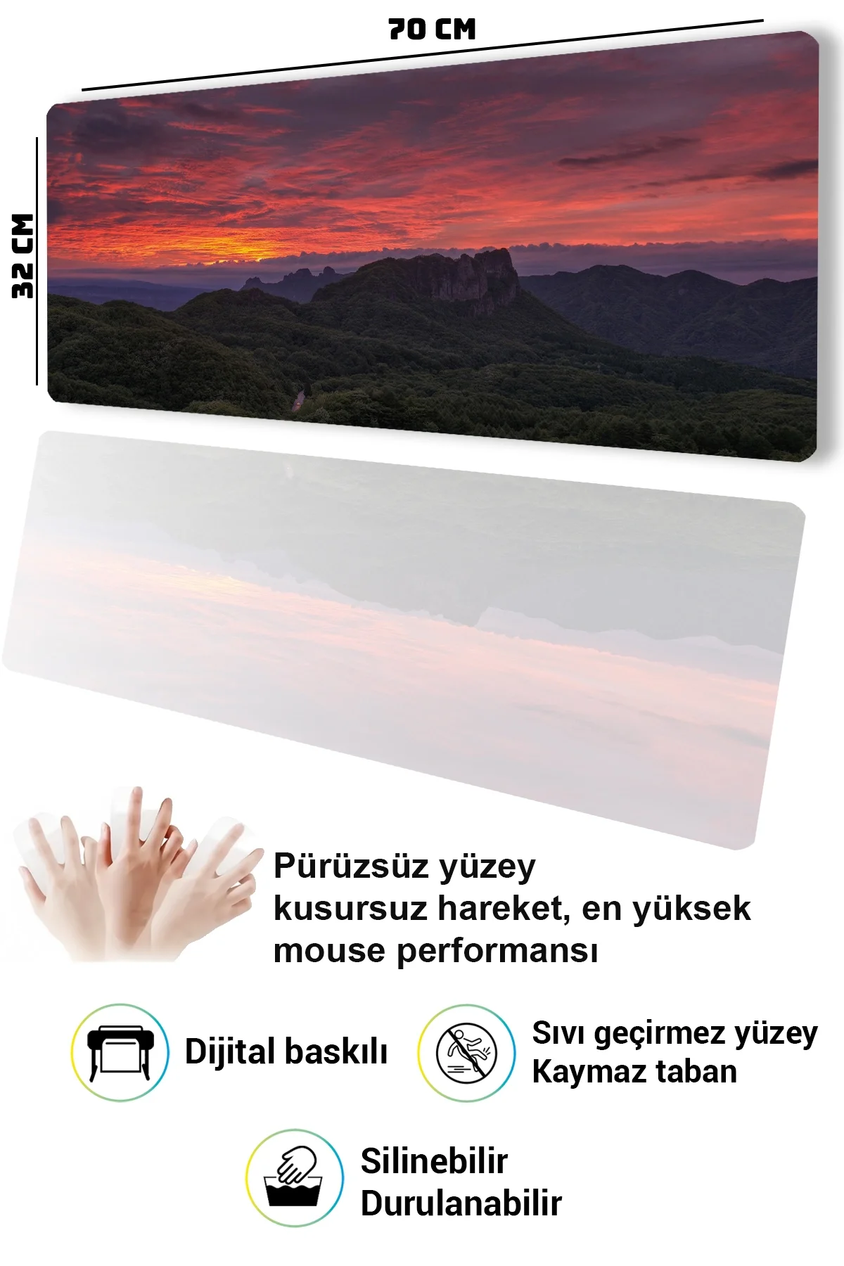 SonicTouch Klavye Mousepad 32x70cm Kızıl Ufuk Dikişsiz Pürüzsüz Sıvı Geçirmez Kaymaz Taban