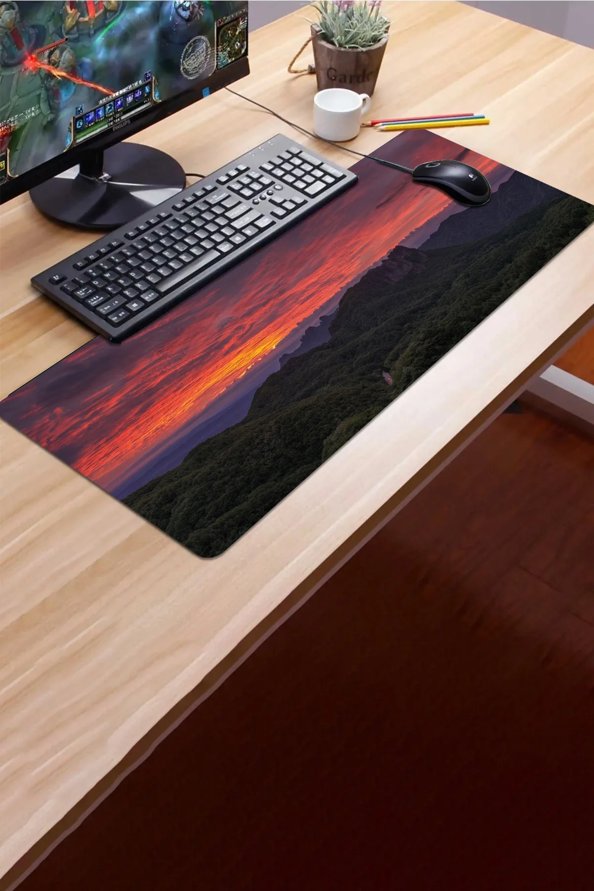 SonicTouch Klavye Mousepad 32x70cm Kızıl Ufuk Dikişsiz Pürüzsüz Sıvı Geçirmez Kaymaz Taban