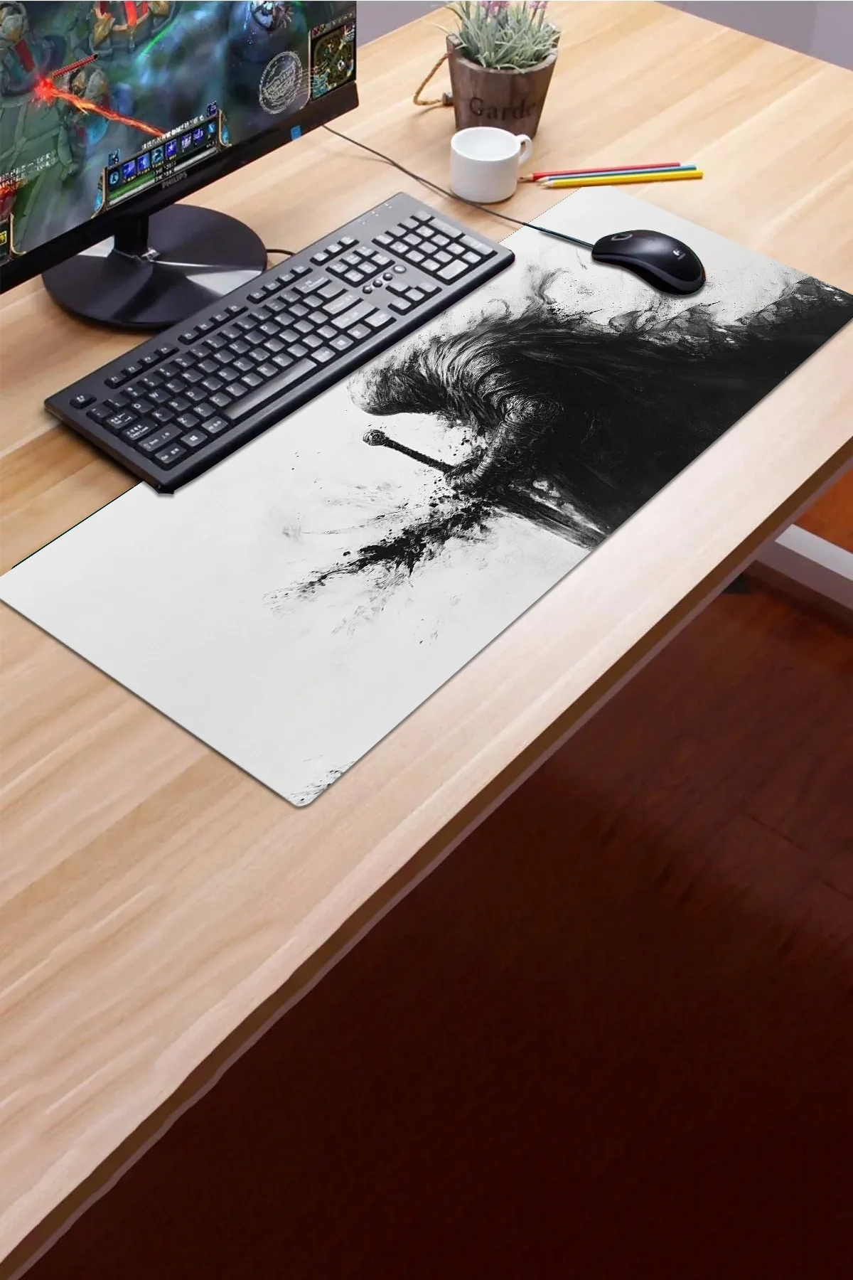 SonicTouch Klavye Mousepad 32x70cm Kara Muhafız Dikişsiz Pürüzsüz Sıvı Geçirmez Kaymaz Taban
