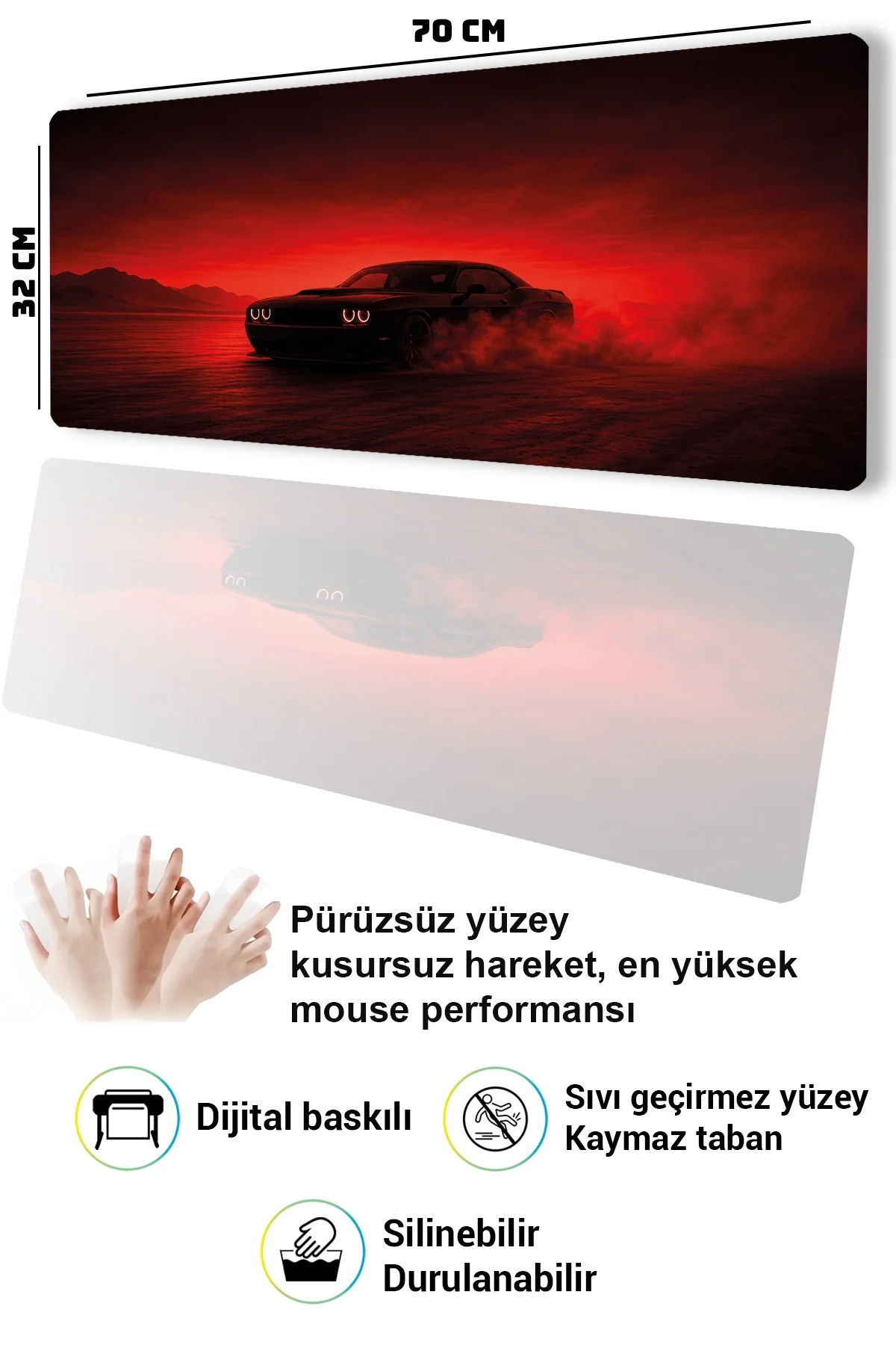 SonicTouch Klavye Mousepad 32x70cm Kızıl Drift Dikişsiz Pürüzsüz Sıvı Geçirmez Kaymaz Taban