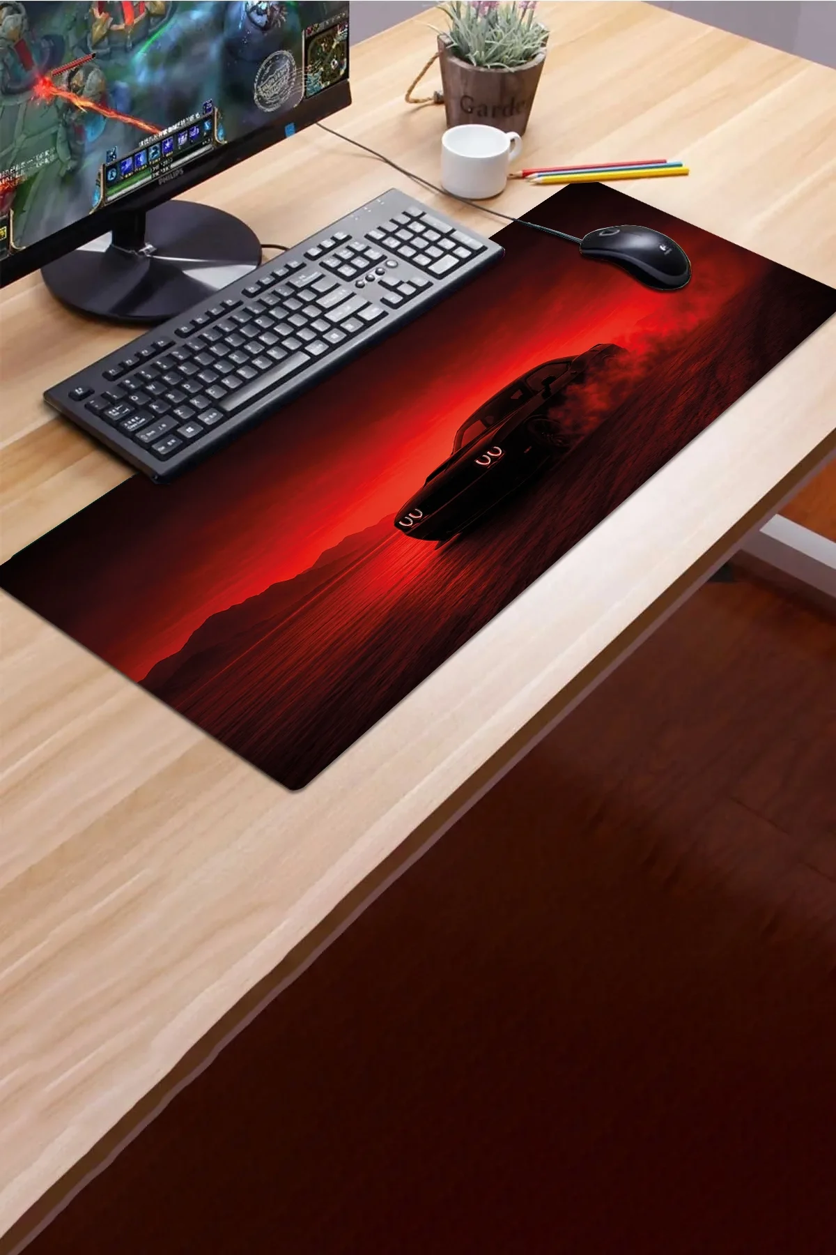 SonicTouch Klavye Mousepad 32x70cm Kızıl Drift Dikişsiz Pürüzsüz Sıvı Geçirmez Kaymaz Taban