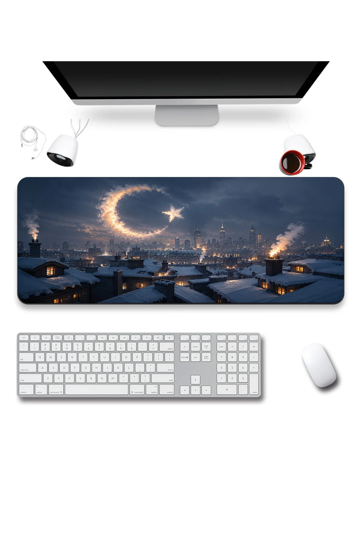 SonicTouch Klavye Mousepad 40x90cm Duman Hilali Dikişsiz Pürüzsüz Sıvı Geçirmez Kaymaz Taban