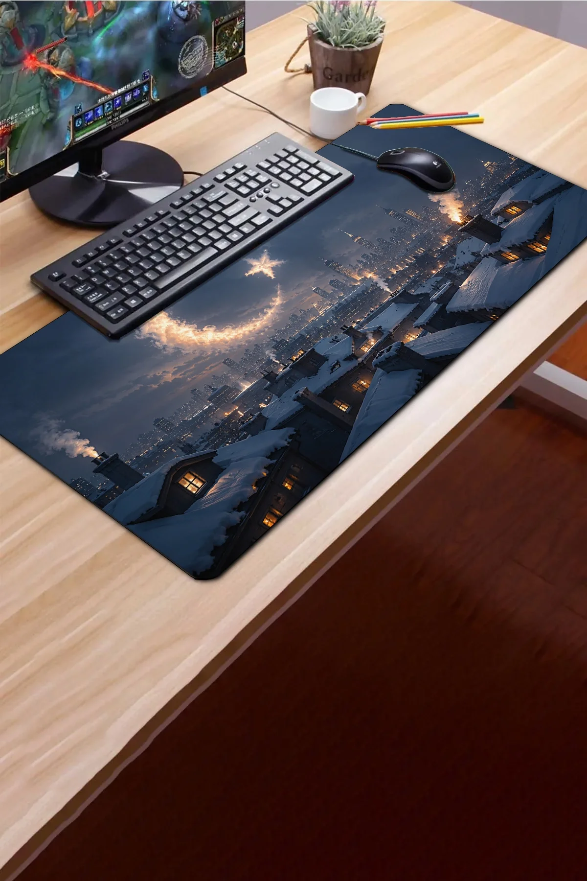 SonicTouch Klavye Mousepad 40x90cm Duman Hilali Dikişsiz Pürüzsüz Sıvı Geçirmez Kaymaz Taban