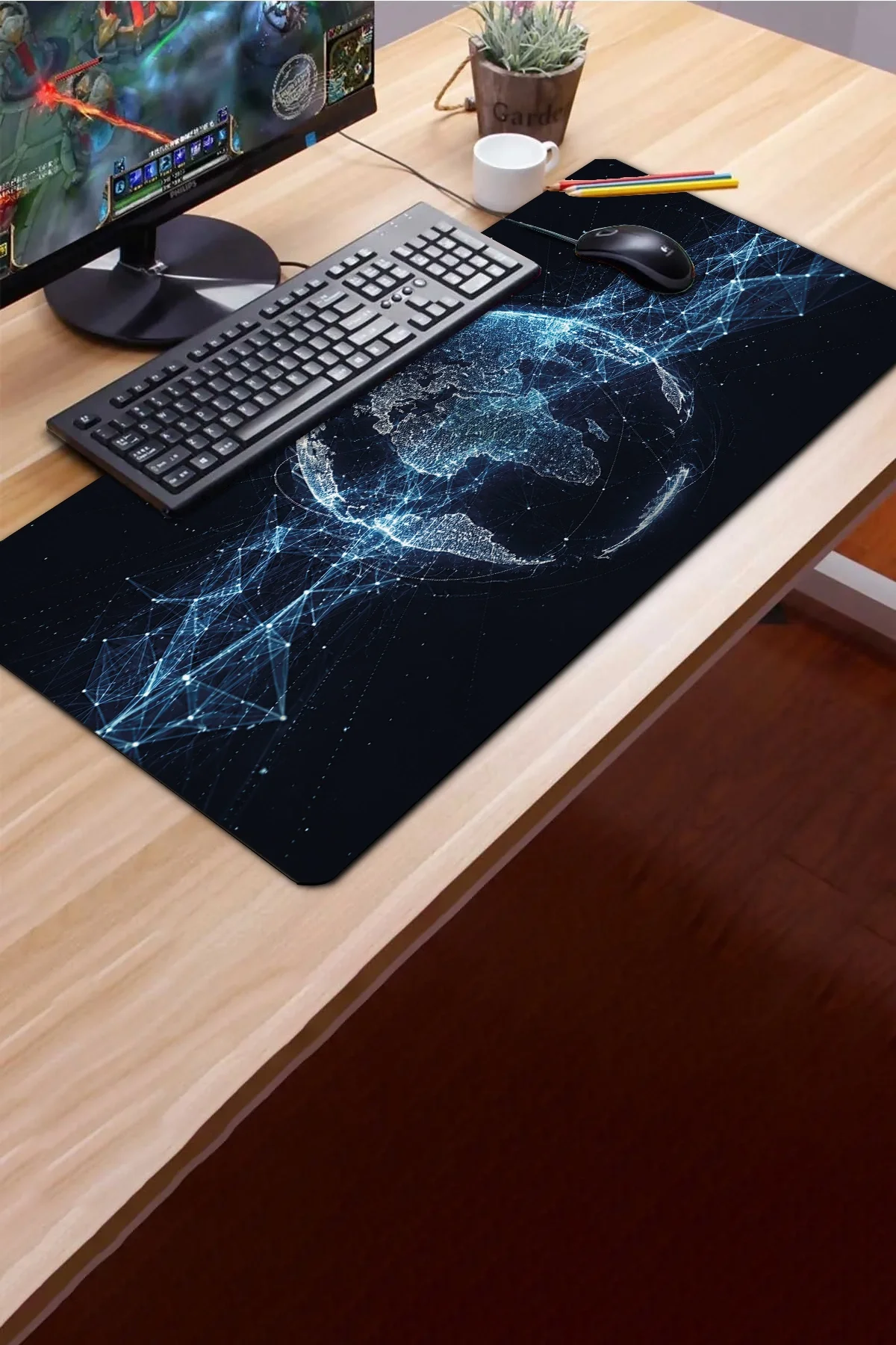 SonicTouch Klavye Mousepad 40x90cm Küresel Ağ Dikişsiz Pürüzsüz Sıvı Geçirmez Kaymaz Taban