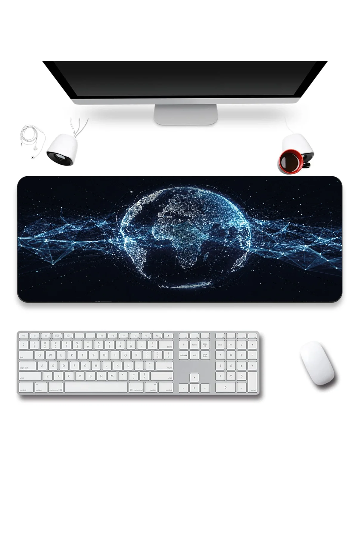 SonicTouch Klavye Mousepad 40x90cm Küresel Ağ Dikişsiz Pürüzsüz Sıvı Geçirmez Kaymaz Taban
