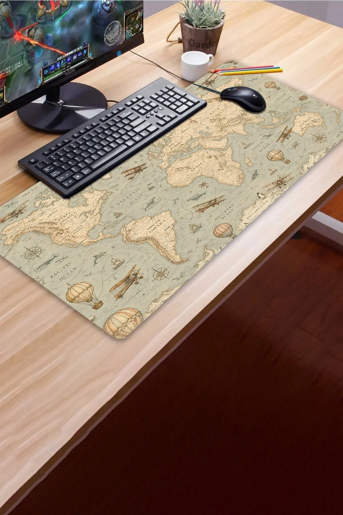 SonicTouch Klavye Mousepad 40x90cm Atlas Yolculuğu Dikişsiz Pürüzsüz Sıvı Geçirmez Kaymaz Taban