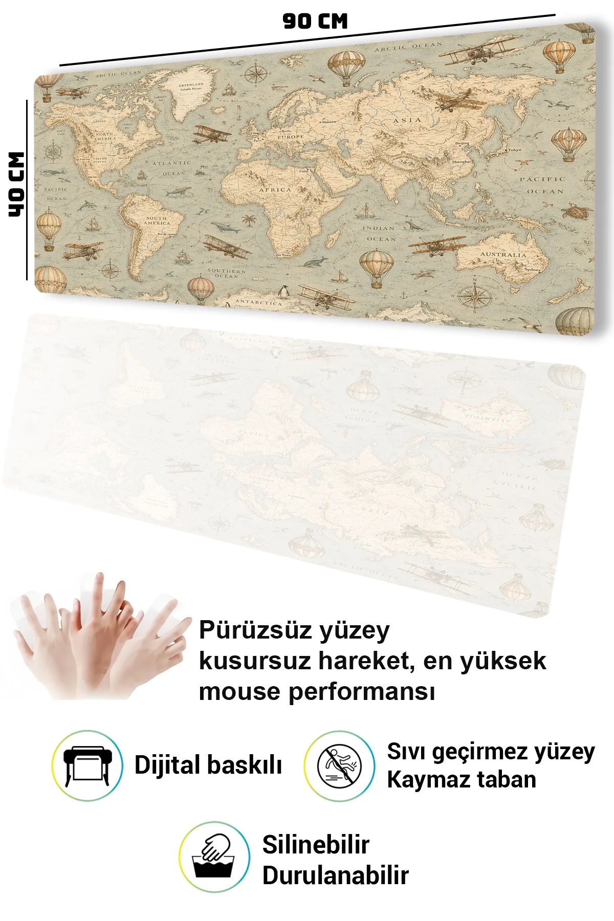 SonicTouch Klavye Mousepad 40x90cm Atlas Yolculuğu Dikişsiz Pürüzsüz Sıvı Geçirmez Kaymaz Taban