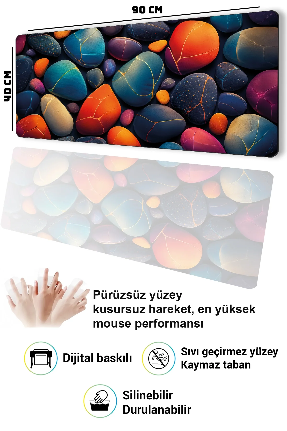 SonicTouch Klavye Mousepad 40x90cm Kintsugi Çakılları Dikişsiz Pürüzsüz Sıvı Geçirmez Kaymaz Taban
