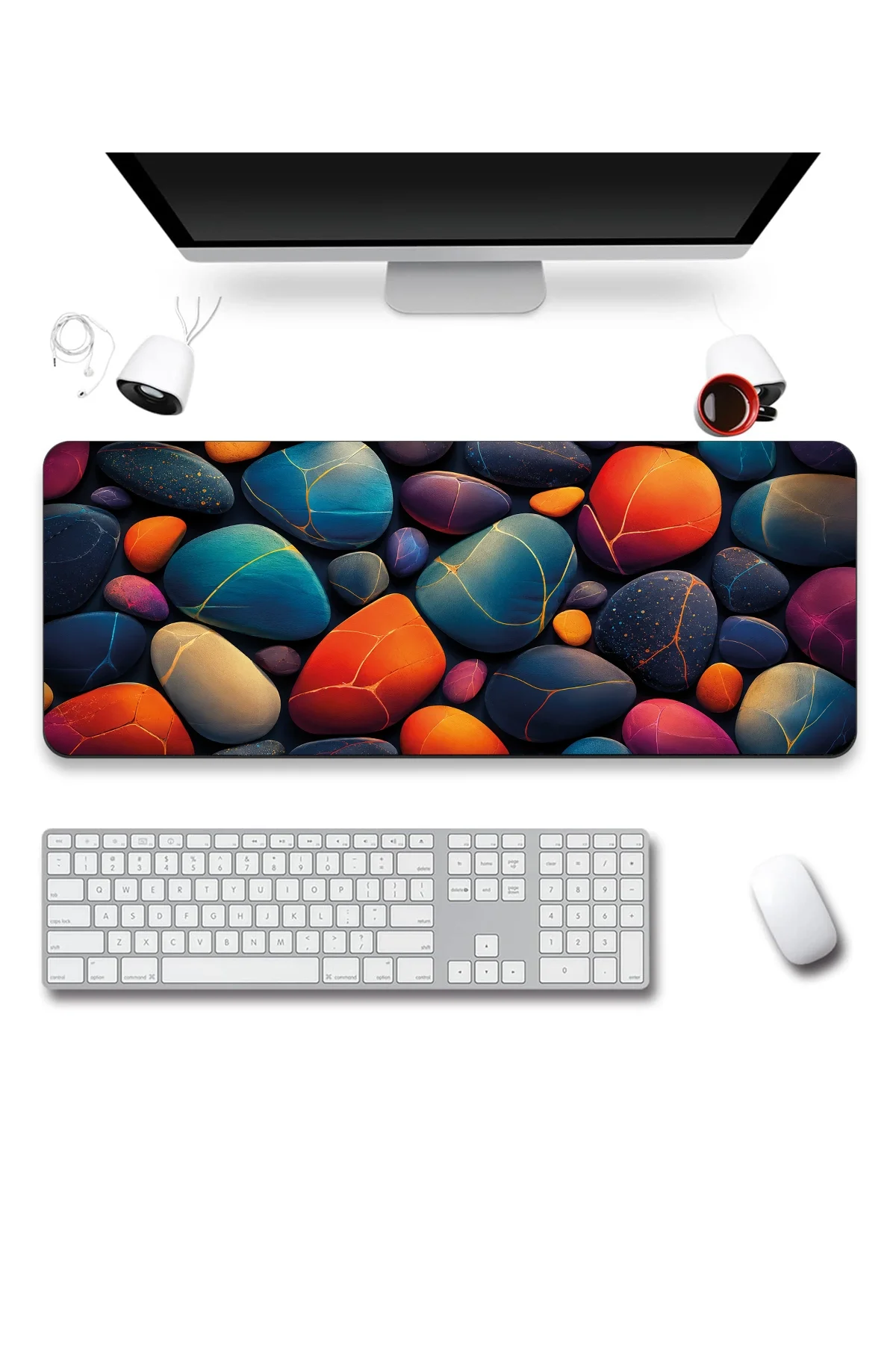 SonicTouch Klavye Mousepad 40x90cm Kintsugi Çakılları Dikişsiz Pürüzsüz Sıvı Geçirmez Kaymaz Taban