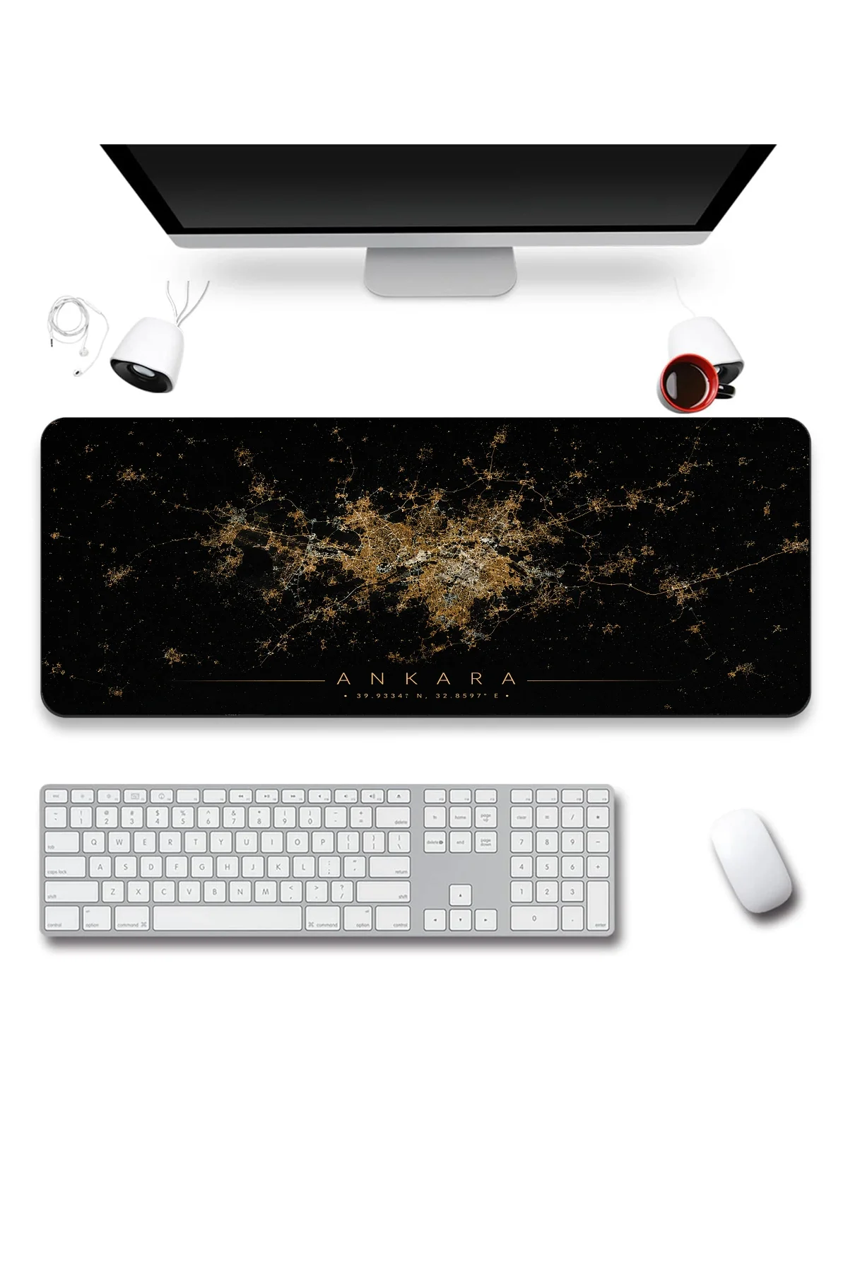 SonicTouch Klavye Mousepad 40x90cm Ankara Gece Haritası Pürüzsüz Sıvı Geçirmez Kaymaz Taban