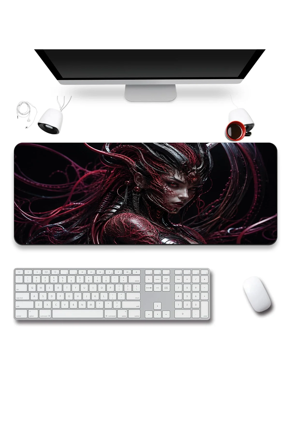 SonicTouch Klavye Mousepad 40x90cm Kızıl Siber Kraliçe Dikişsiz Pürüzsüz Sıvı Geçirmez Kaymaz Taban