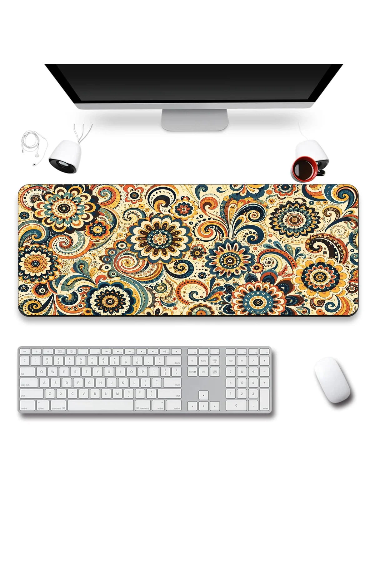 SonicTouch Klavye Mousepad 40x90cm Retro Çiçek Rüyası Pürüzsüz Sıvı Geçirmez Kaymaz Taban