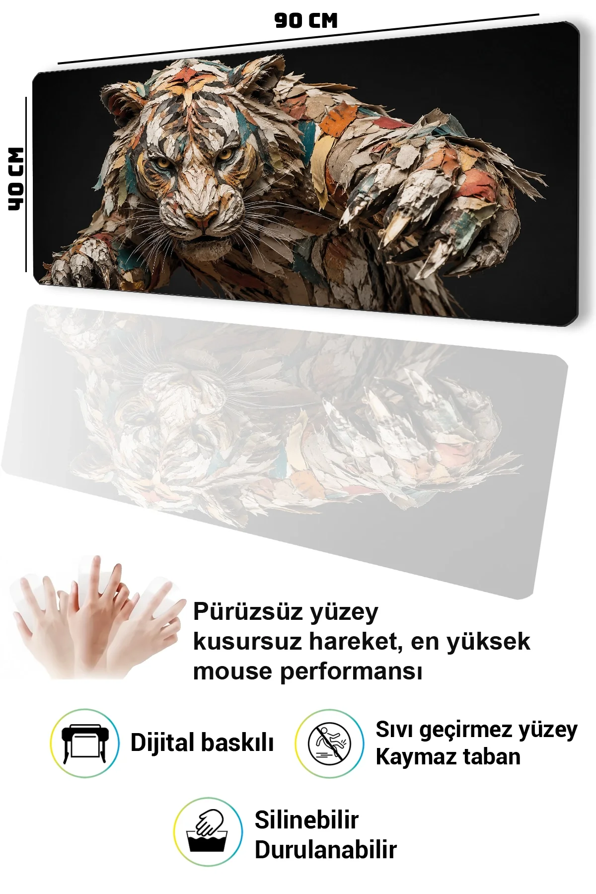 SonicTouch Klavye Mousepad 40x90cm Kağıttan Kaplan Dikişsiz Pürüzsüz Sıvı Geçirmez Kaymaz Taban