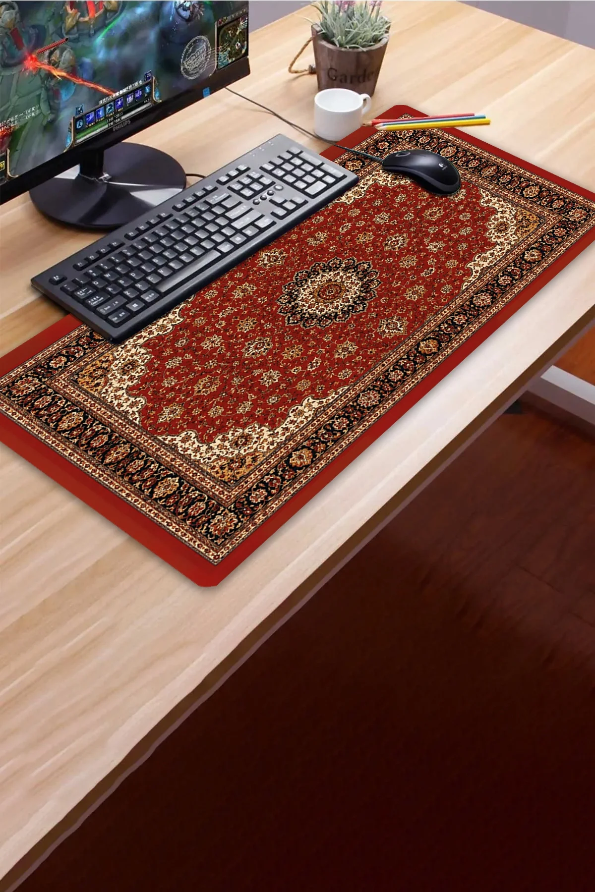 SonicTouch Klavye Mousepad 40x90cm Anadolu Motifi Dikişsiz Pürüzsüz Sıvı Geçirmez Kaymaz Taban