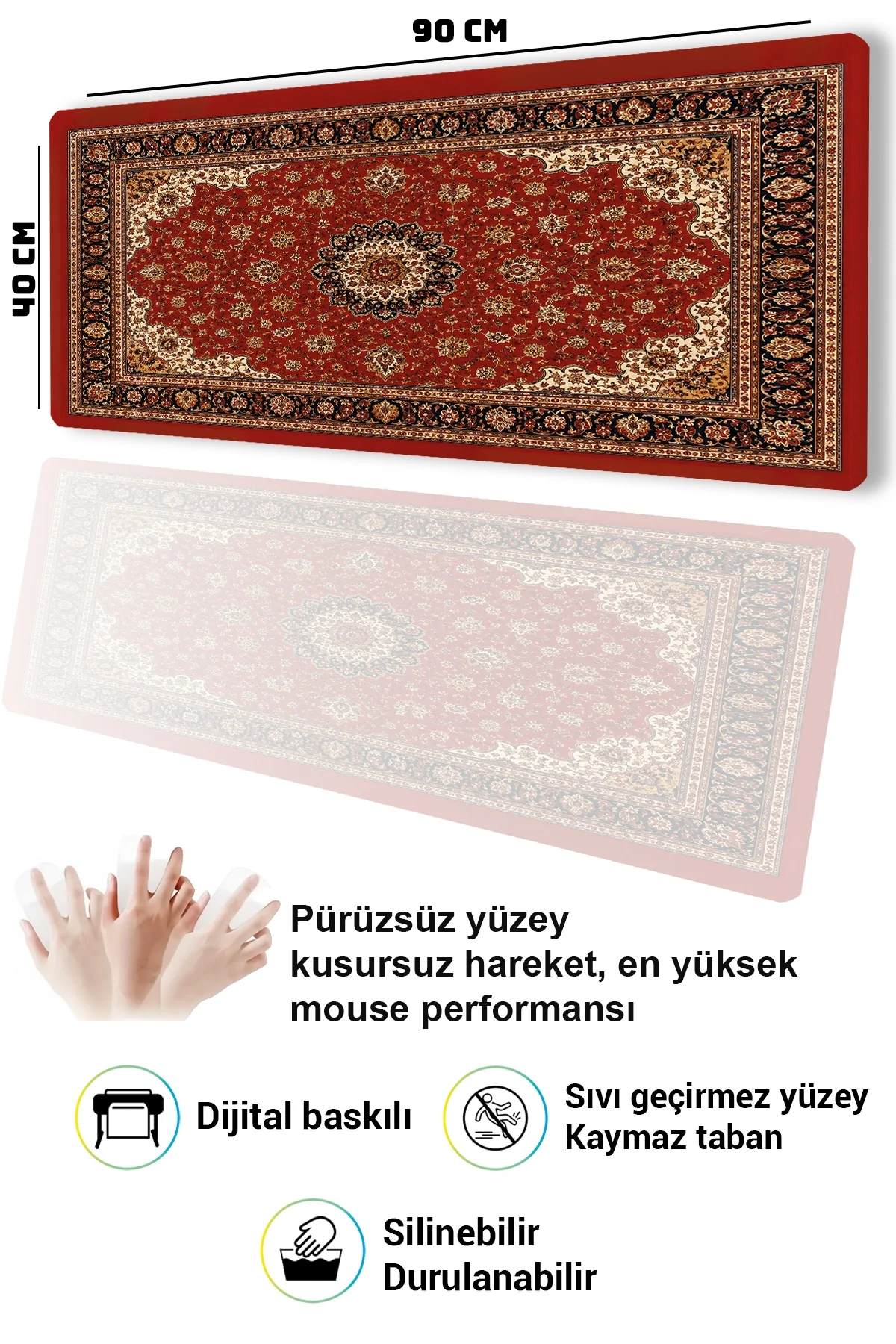 SonicTouch Klavye Mousepad 40x90cm Anadolu Motifi Dikişsiz Pürüzsüz Sıvı Geçirmez Kaymaz Taban