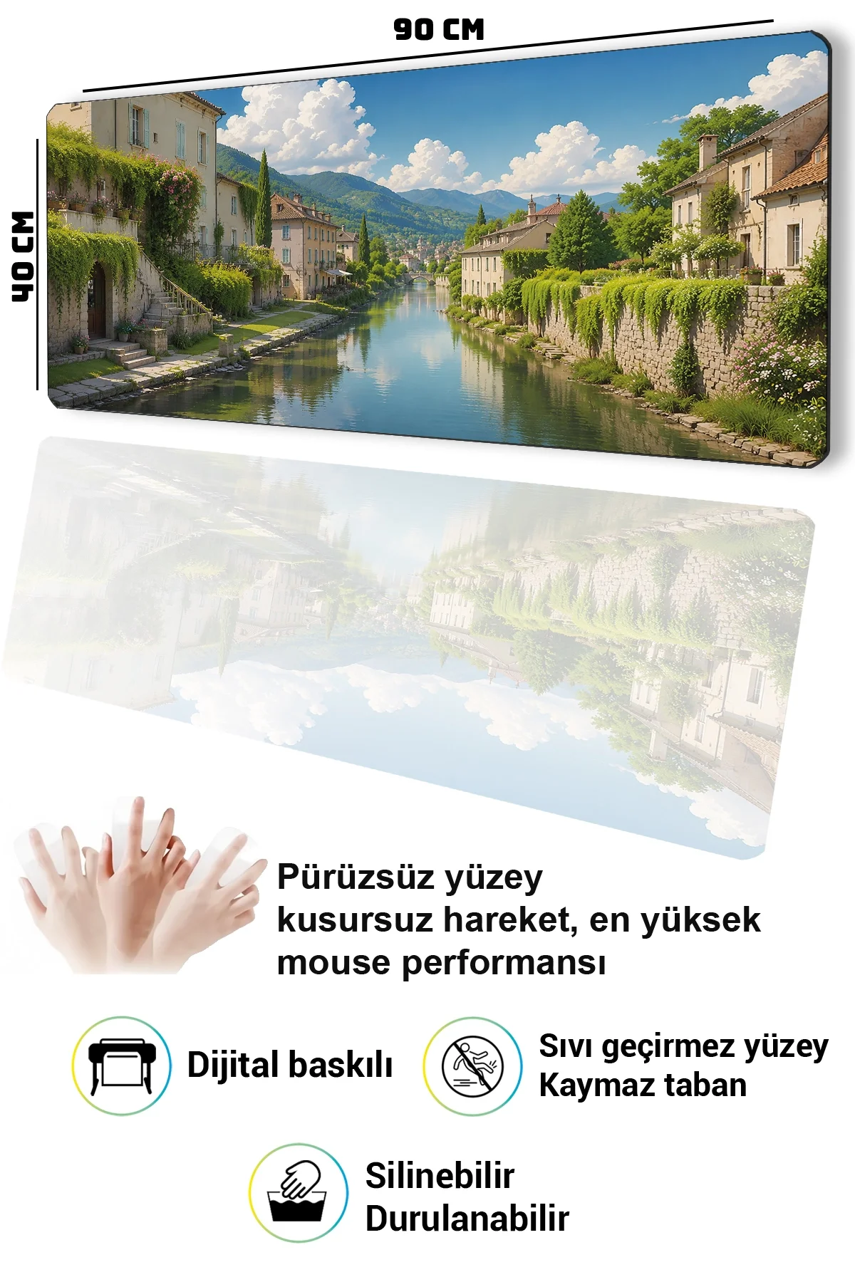 SonicTouch Klavye Mousepad 40x90cm Yeşil Kanal Dikişsiz Pürüzsüz Sıvı Geçirmez Kaymaz Taban