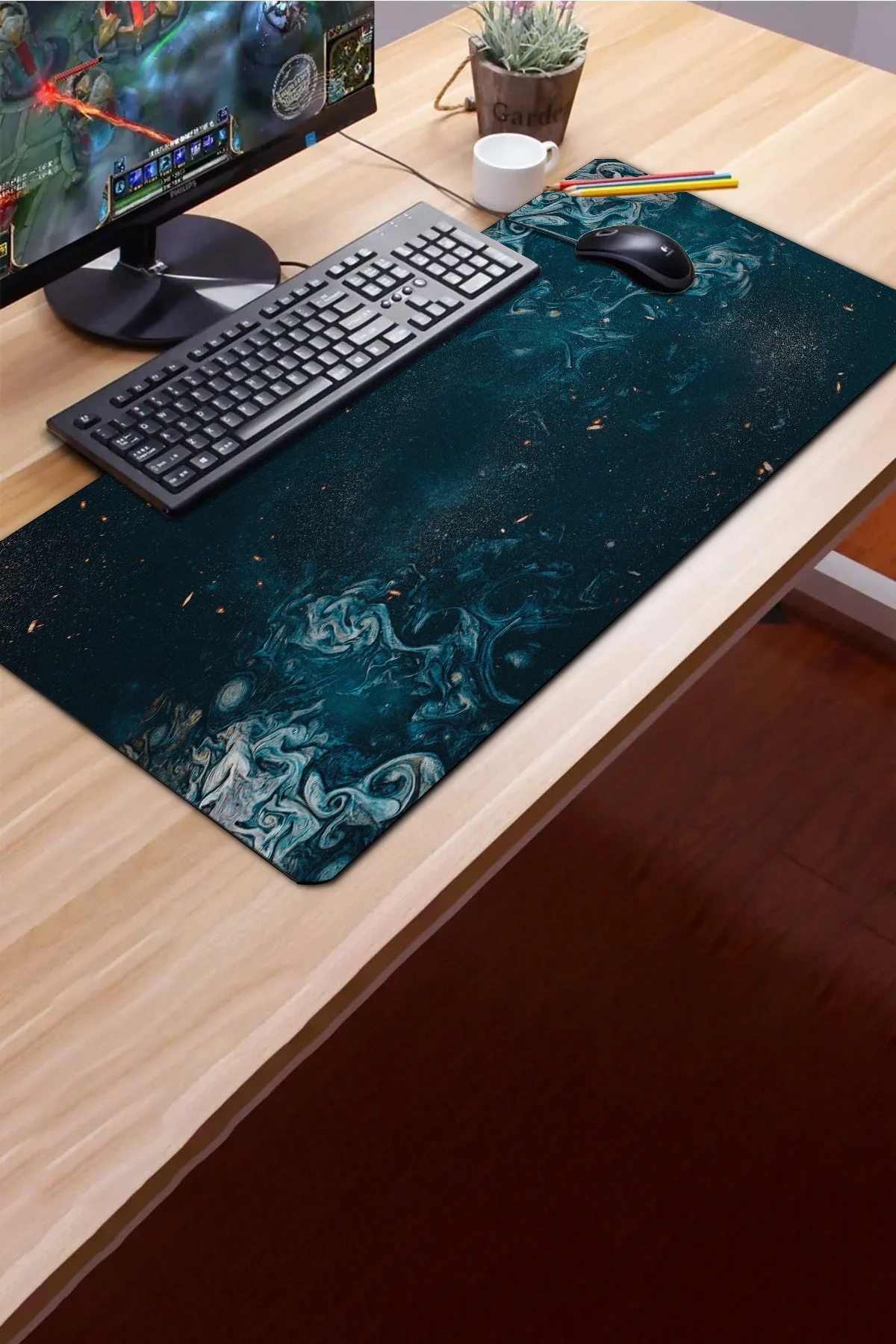 SonicTouch Klavye Mousepad 40x90cm Gece Nebulası Dikişsiz Pürüzsüz Sıvı Geçirmez Kaymaz Taban