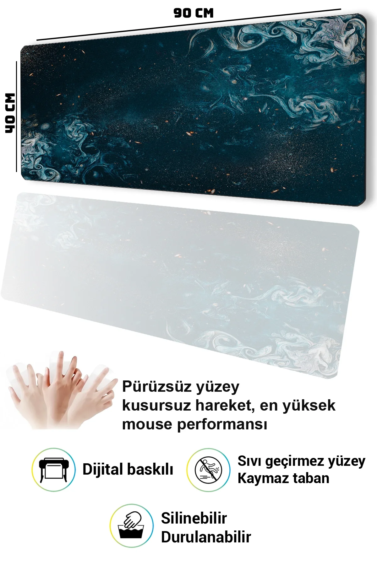 SonicTouch Klavye Mousepad 40x90cm Gece Nebulası Dikişsiz Pürüzsüz Sıvı Geçirmez Kaymaz Taban