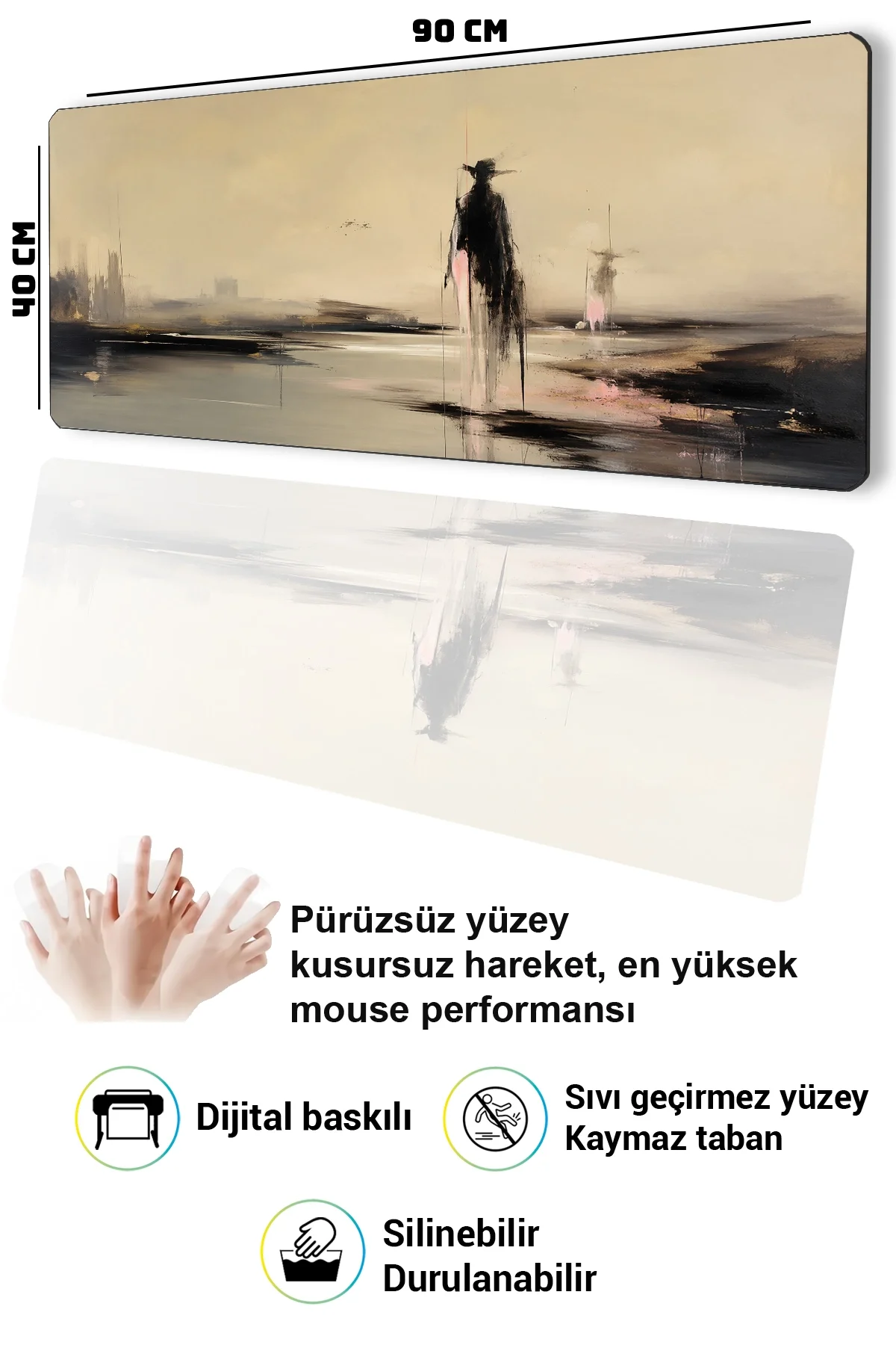 SonicTouch Klavye Mousepad 40x90cm Yalnız Gölge Dikişsiz Pürüzsüz Sıvı Geçirmez Kaymaz Taban