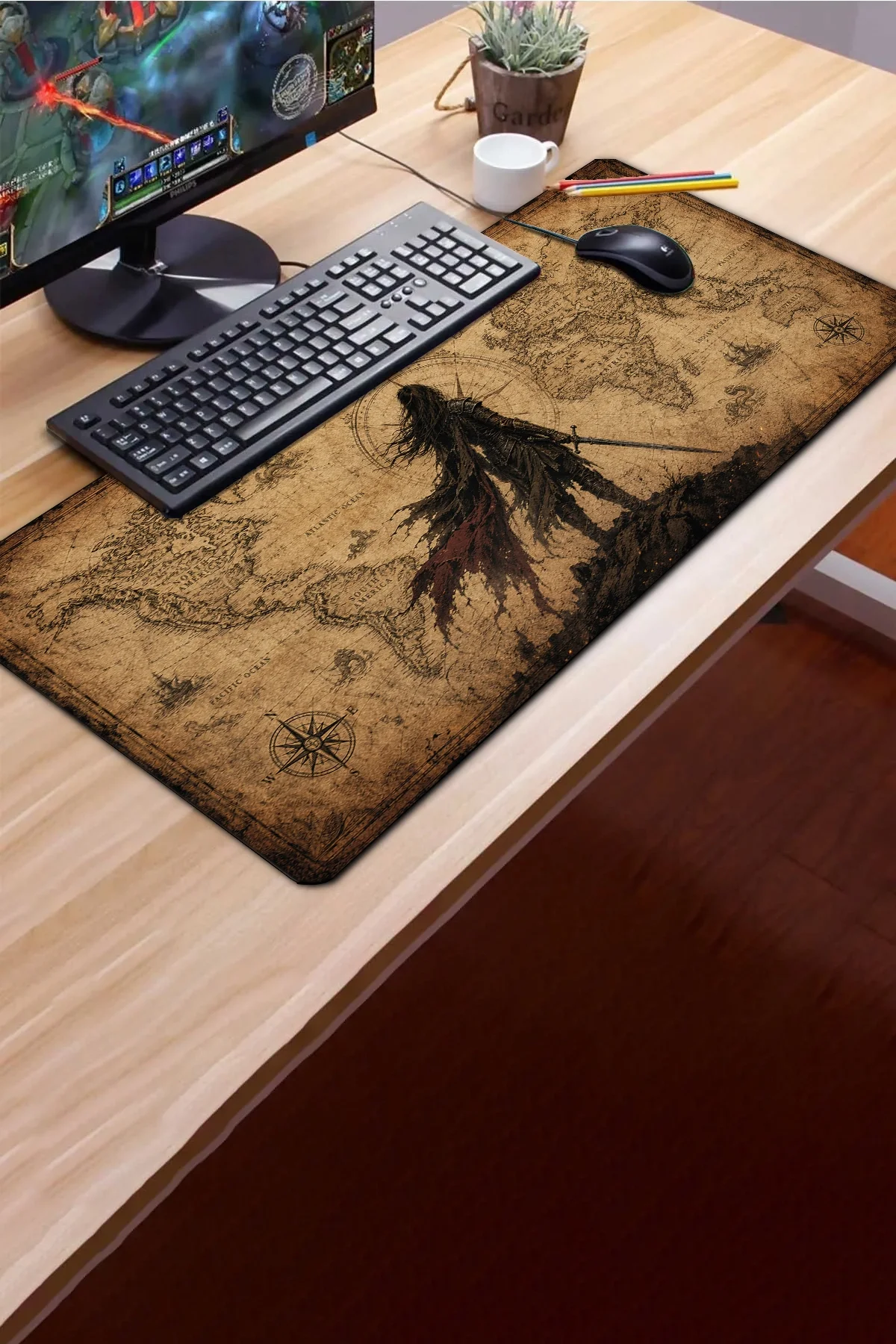 SonicTouch Klavye Mousepad 40x90cm Dünyanın Eşiğinde Dikişsiz Pürüzsüz Sıvı Geçirmez Kaymaz Taban